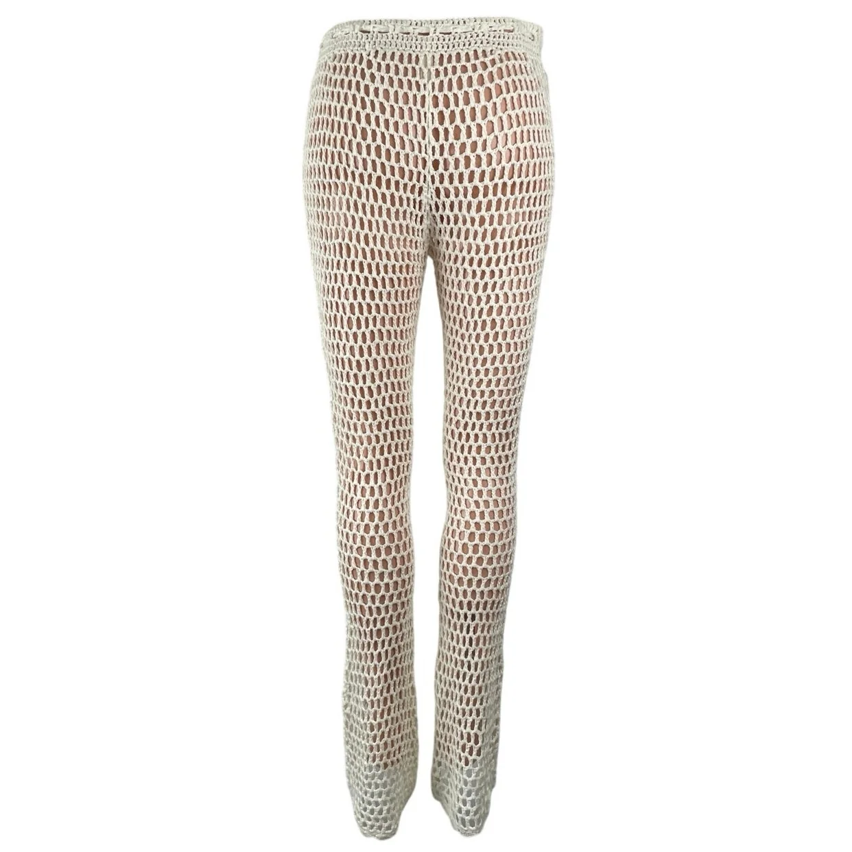 Primi Cream Crochet Mesh High Waisted Summer Swimming Cover Up Trousers Pants M - Image 4