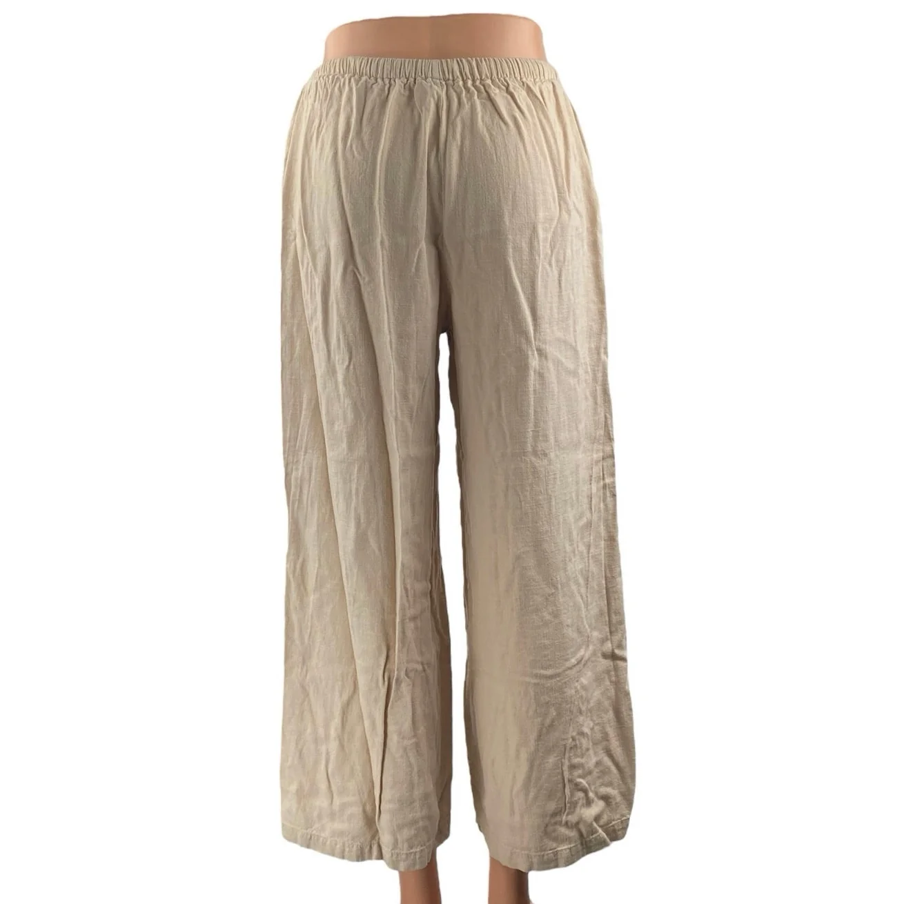 Princess Polly Beige Elastic High Waist Drawstring Wide Leg Trousers Pants Sz 32 - Image 3