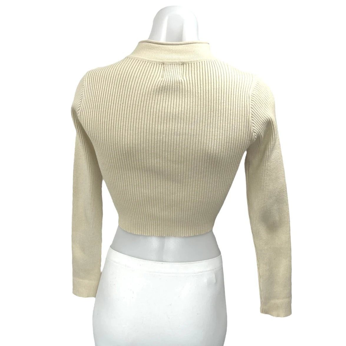 Princess Polly Beige Long Sleeve Ribbed Half Zip High Neck Crop Sweater Top S/M - Image 2