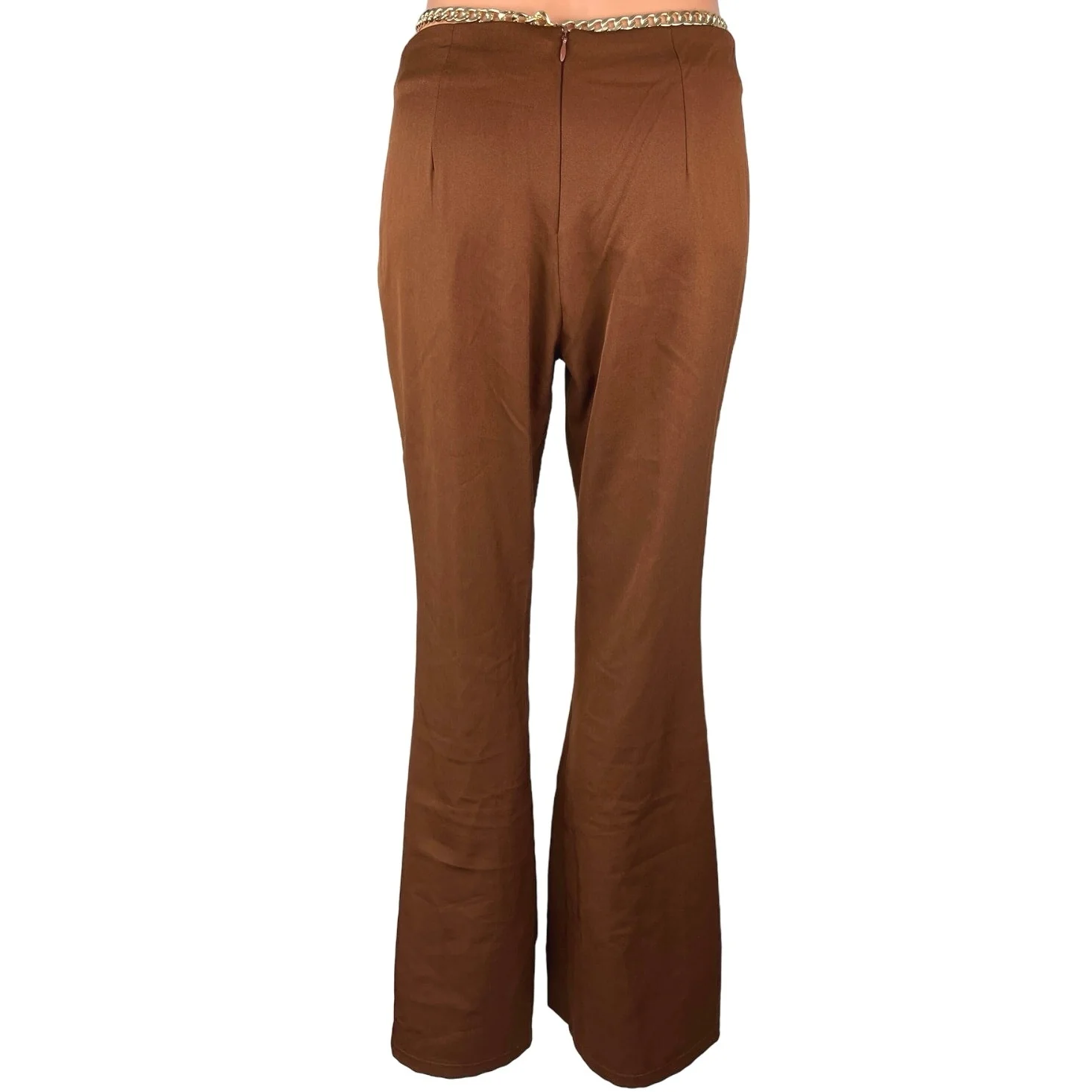 Princess Polly Brown Chain Belt Flared Leg Stretch Ankle Trousers Pants Size 4 - Image 3