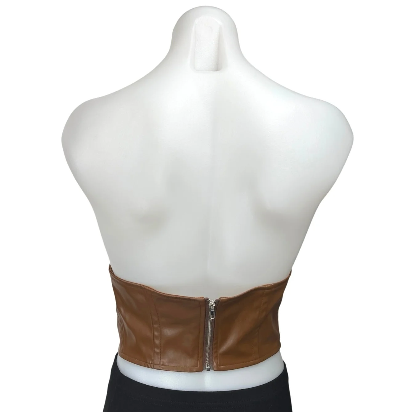 Princess Polly Brown Faux Vegan Leather Sleeveless Bandeau Crop Tube Tank Top 6 - Image 2