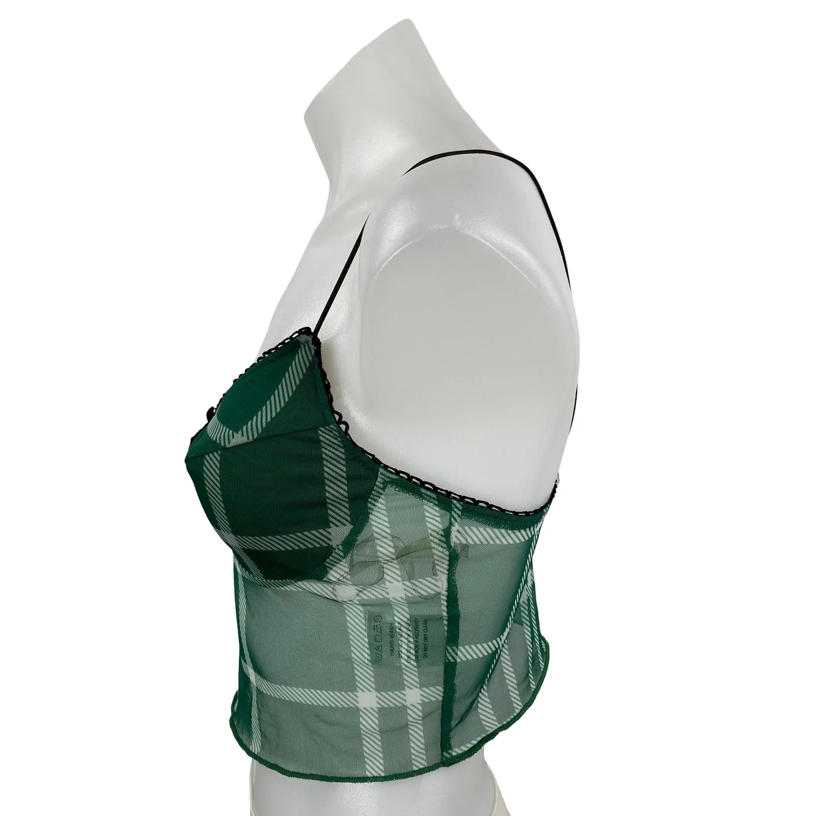 Princess Polly Green Plaid Bow Mesh Semi Sheer Cami Bustier Tank Crop Top Size 4 - Image 3