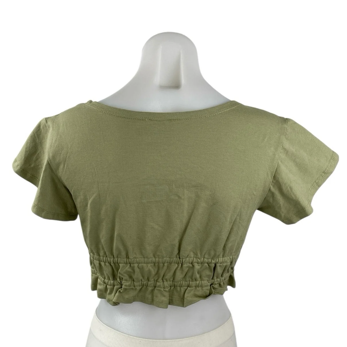 Princess Polly Green Short Sleeve Deep V Neck Tie Ruffle Blouse Crop Top Size 2 - Image 2