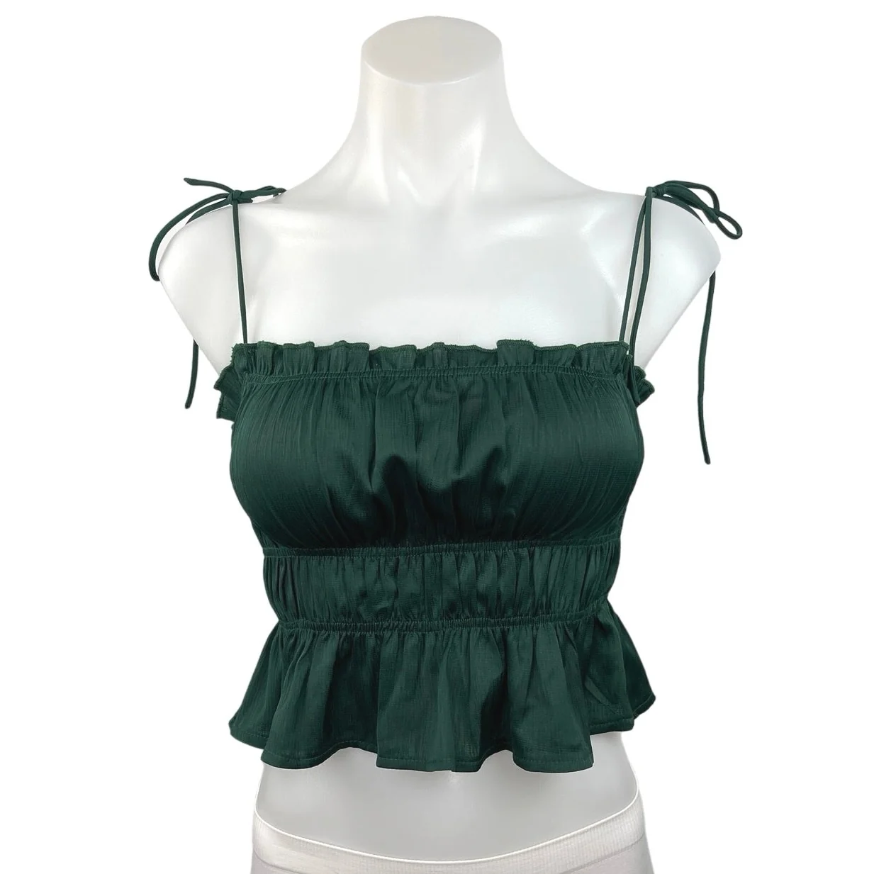 Princess Polly Green Square Neck Ruffle Tie Sleeve Peplum Crop Top Size 2