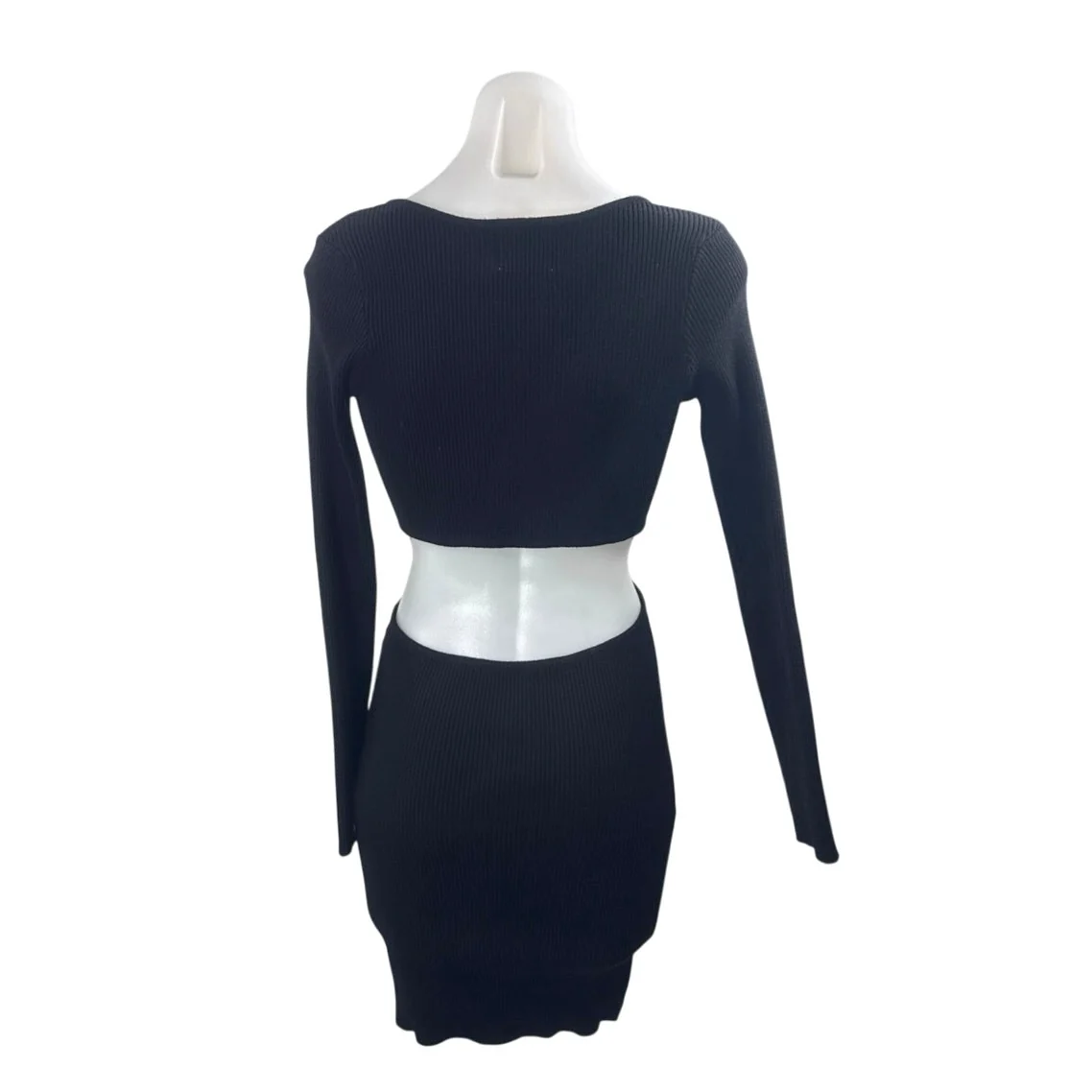Princess Polly Lucia Black Ribbed Knit Cut Out Long Sleeve Mini Bodycon Dress XS - Image 3