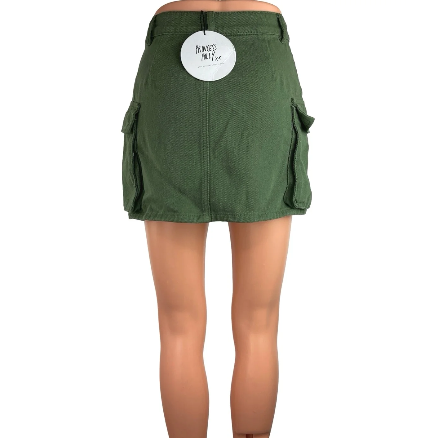 Princess Polly NWT Green Cotton High Waisted A Line Cargo Mini Skirt Size 4 - Image 3