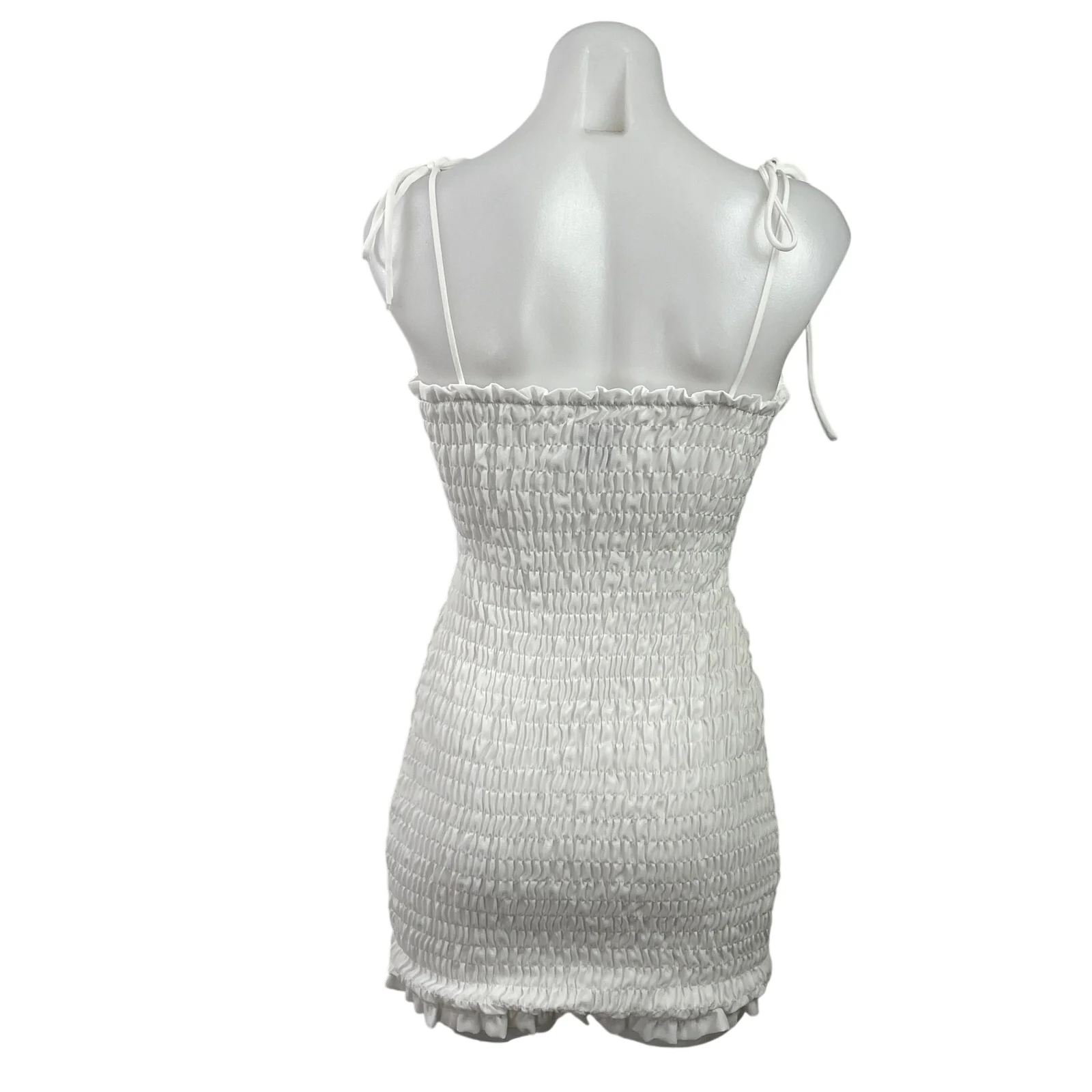 Princess Polly White Sleeveless Tie Strap Cami Smocked Mini Bodycon Dress Size 0 - Image 3