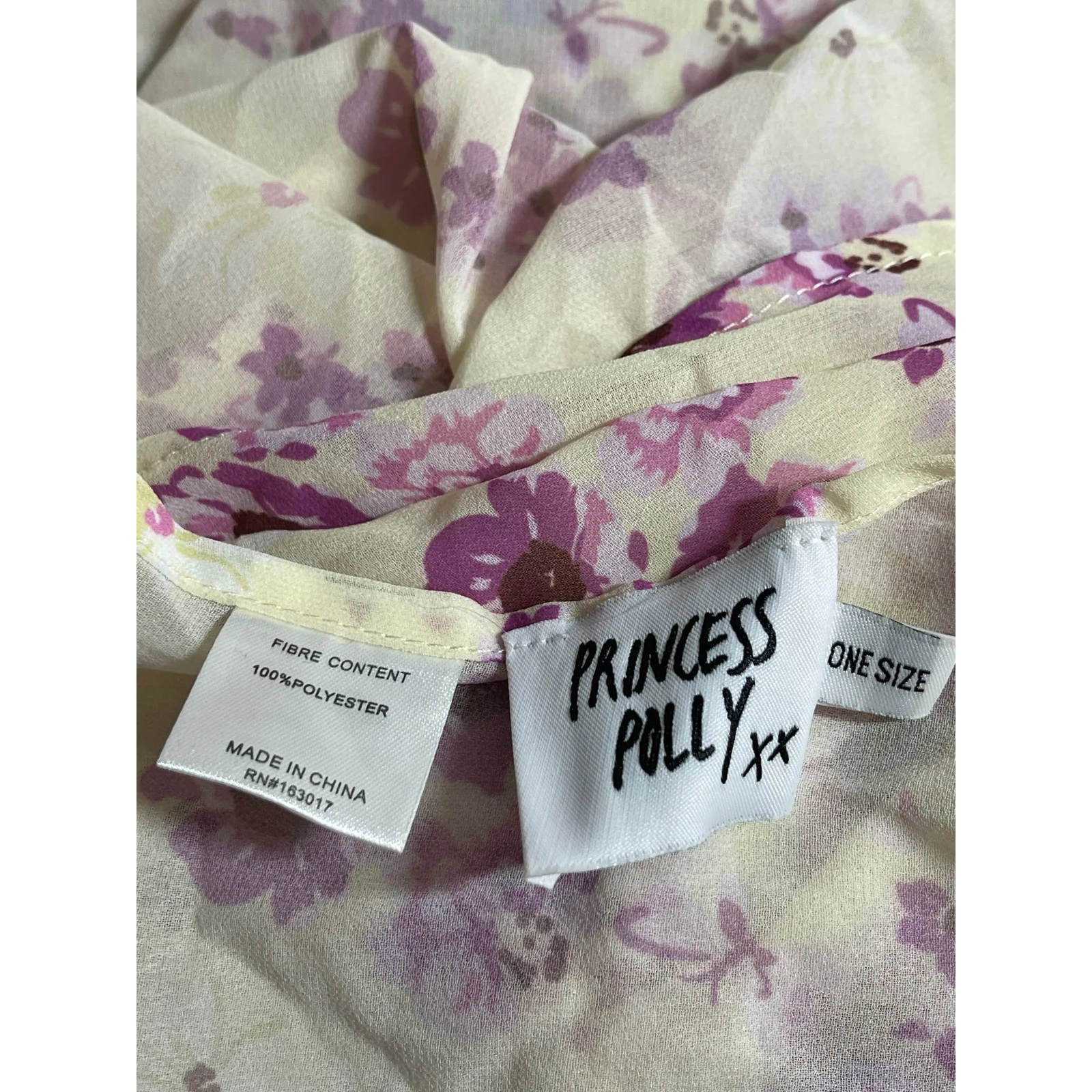 Princess Polly Women's Cream Purple Floral Rectangle Shawl Wrap Scarf One Size - Image 4