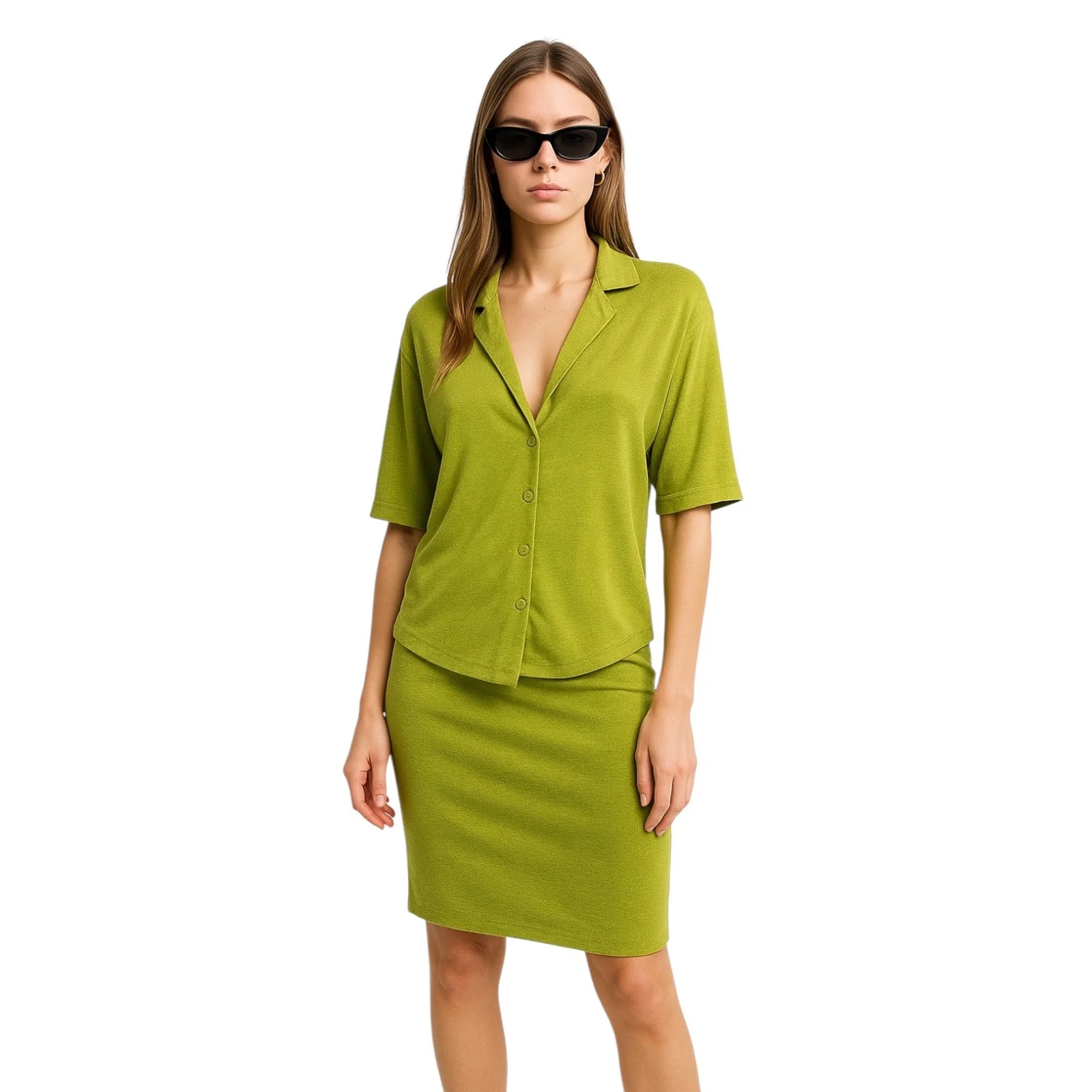 Princess Polly Womens Green Button Down Short Sleeve Shirt Top & Skirt Set Sz 6 - Image 2