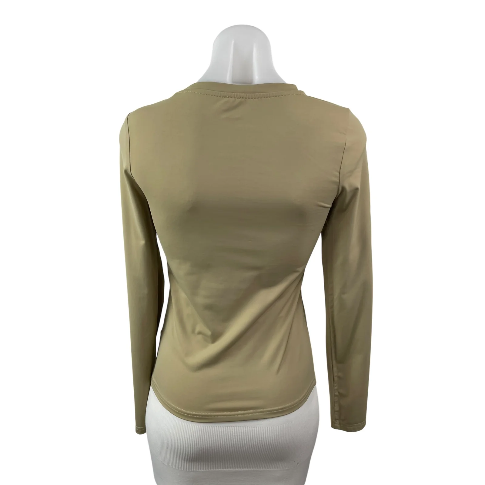 Princess Polly Women's Khaki Crew Neck Long Sleeve Slim Stretchy T-Shirt Top 6 - Image 4