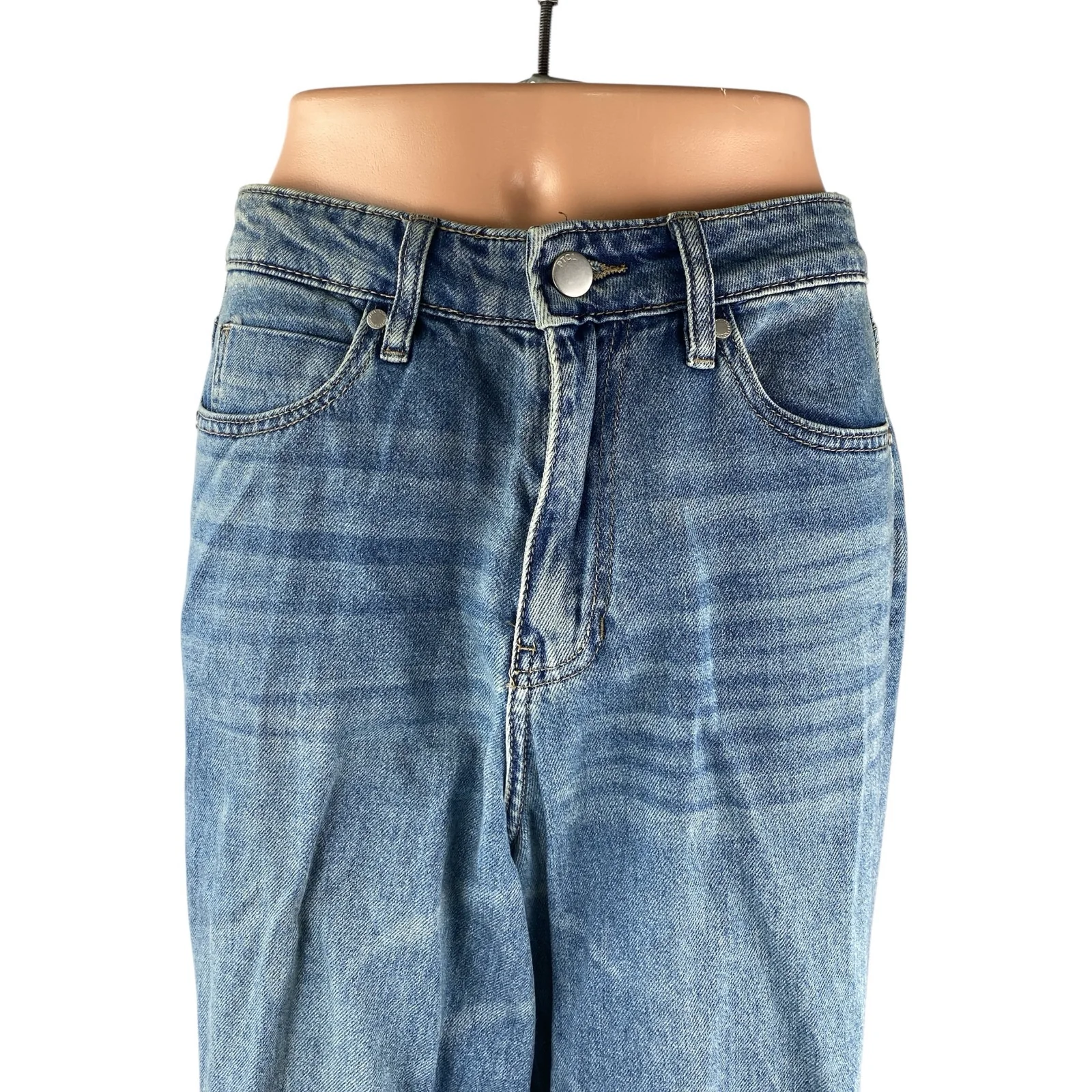 PTCL Ethikal Brand Women's Blue Distressed Wide Leg Flare Denim Jeans Size M - Image 2