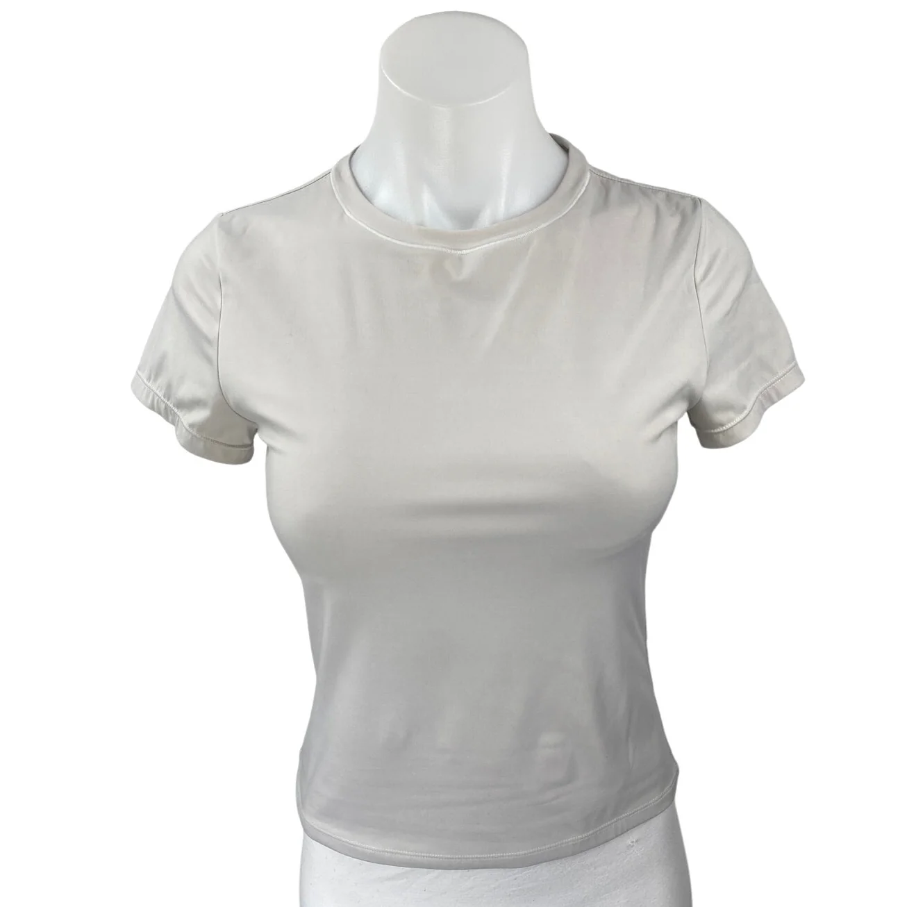 Qinsen Women's Gray Short Sleeve Crew Neck Slim Stretch T Shirt Tee Top Size S