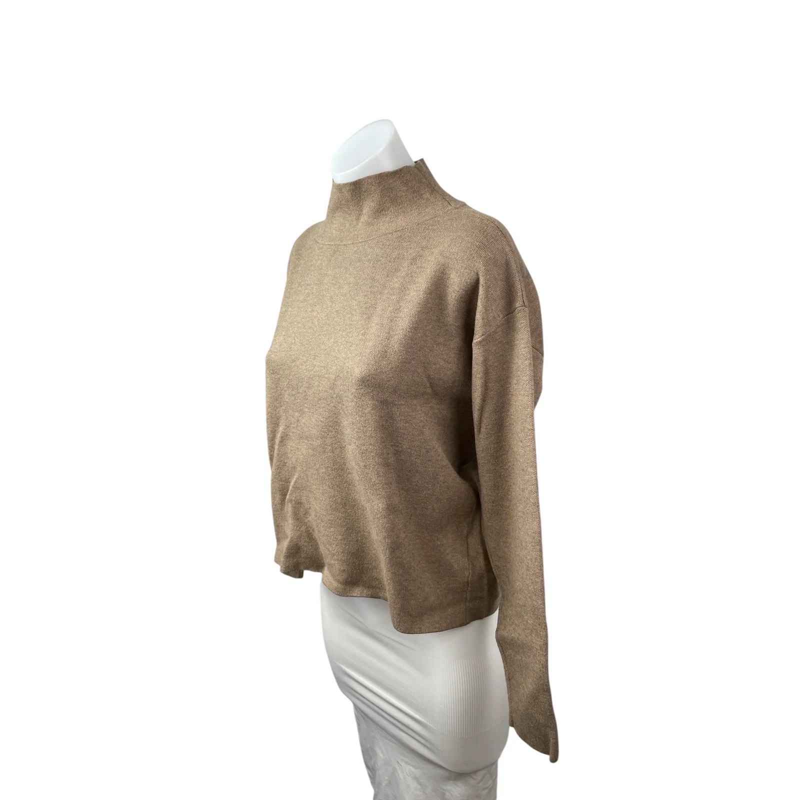 Quince Women's Tan Long Sleeve Mock Neck Knit Sweatshirt Sweater Top Size XS - Image 3