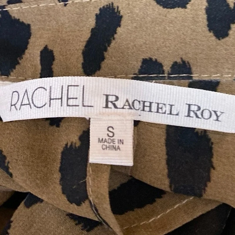 Rachel Roy Tan Black Animal Leopard Print Sleeveless Button Up Shirt Tank Top S - Image 4