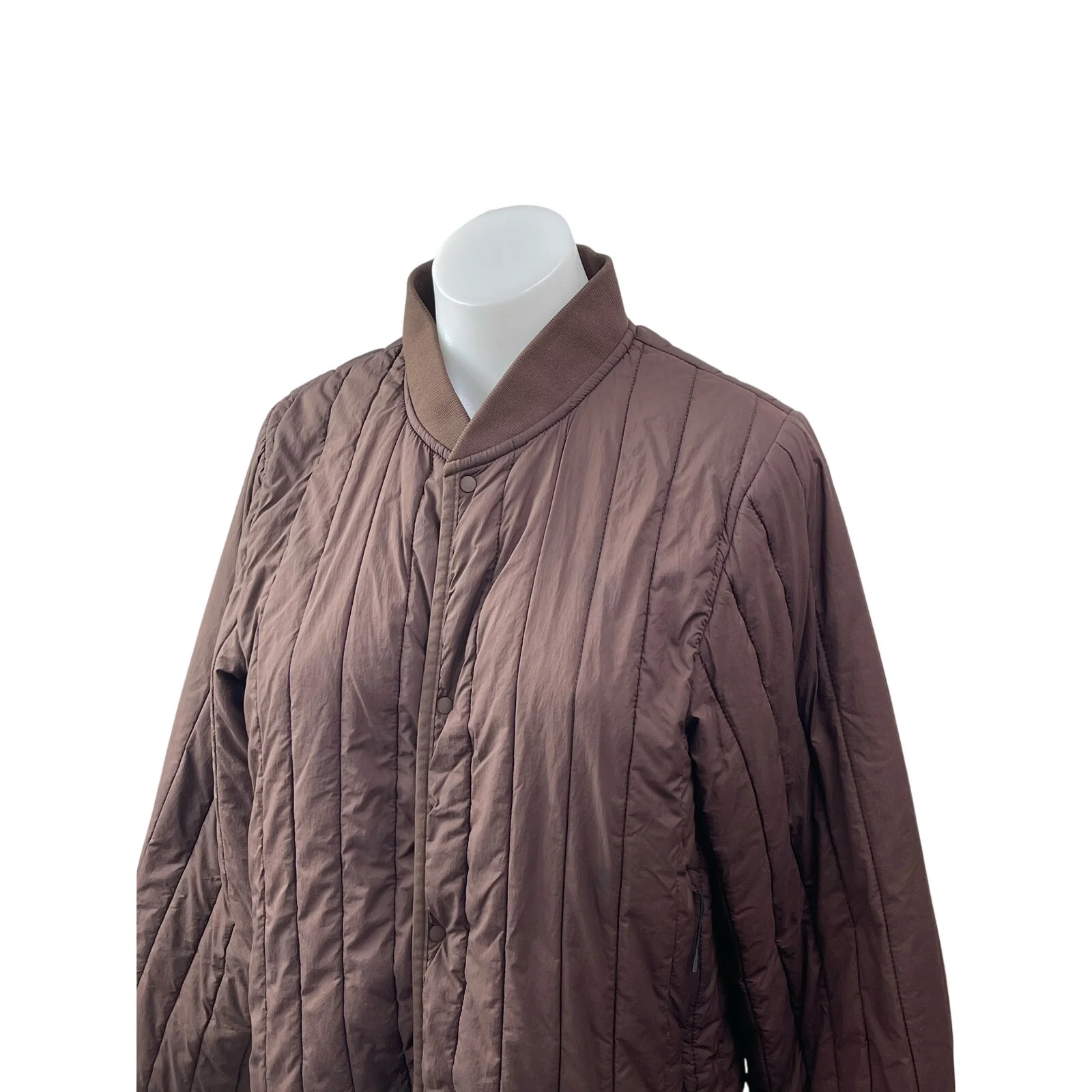 Rains Banja Liner Brown Quilted Long Sleeve Collared Sporty Bomber Coat Jacket S - Image 3