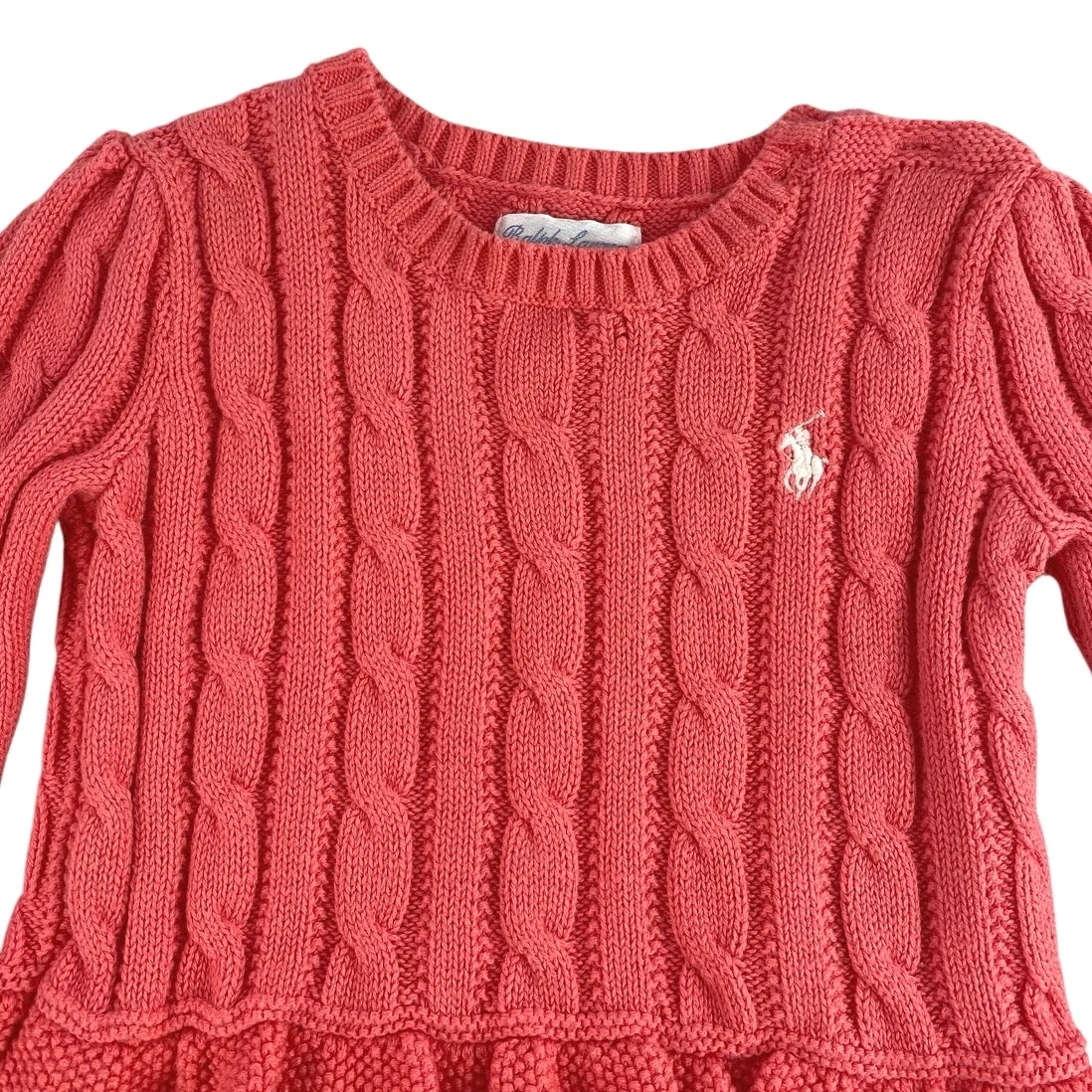 Ralph Lauren Baby Toddler Girls Orange Cotton Peplum Cable Knit Sweater Top 9M - Image 3