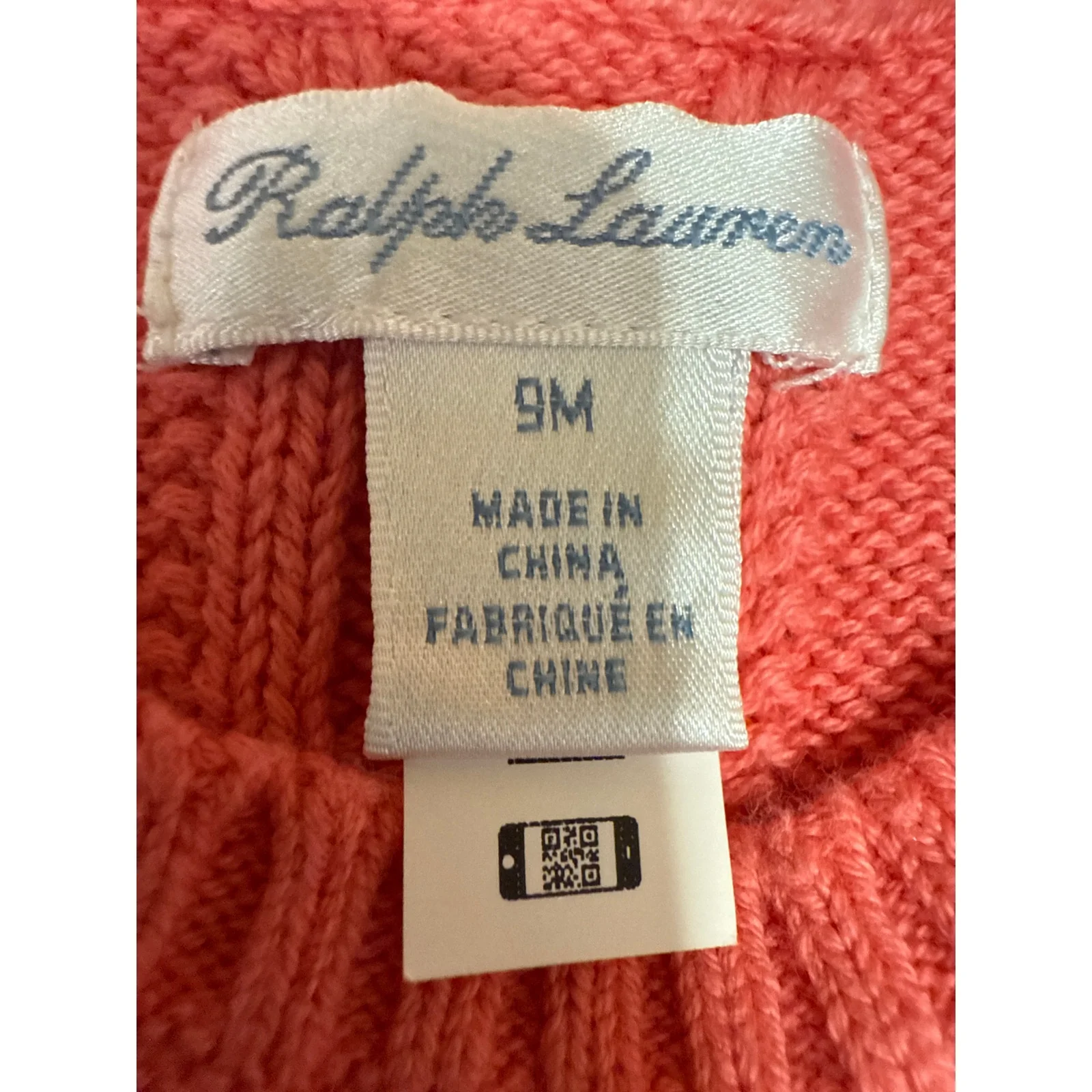 Ralph Lauren Baby Toddler Girls Orange Cotton Peplum Cable Knit Sweater Top 9M - Image 4