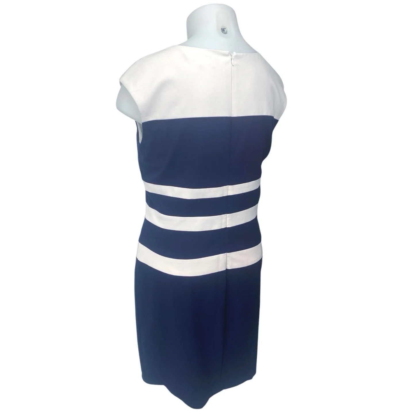 Ralph Lauren Blue White Striped Cap Sleeve Knee Length Career Sheath Dress 16 - Image 3