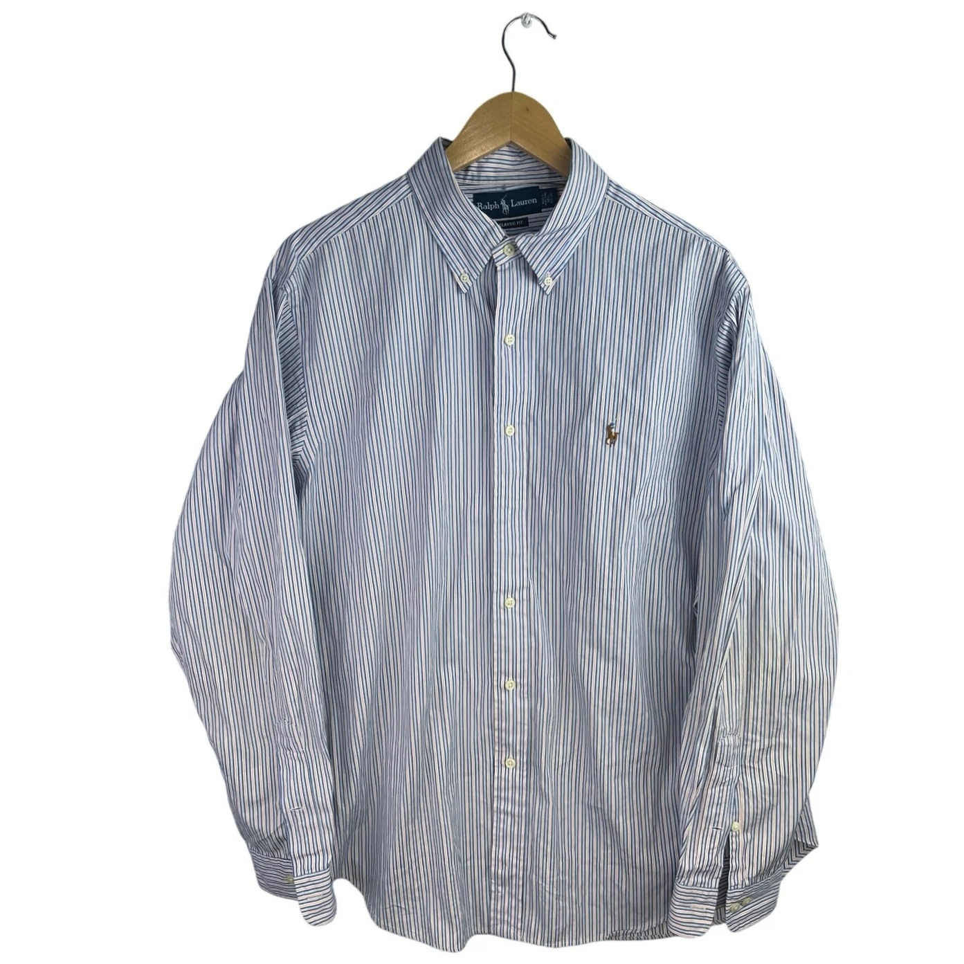 Ralph Lauren Men's Blue Classic Fit Long Sleeve Button Down Dress Shirt Top 16.5