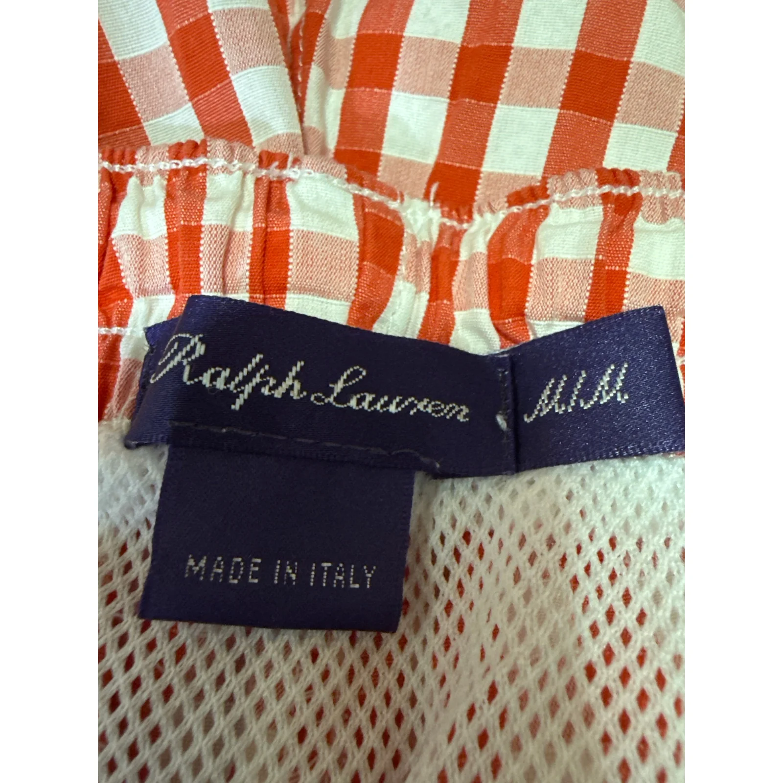 Ralph Lauren Men's Red White Checkered Plaid Beach Swim Trunks Board Shorts M - Image 4