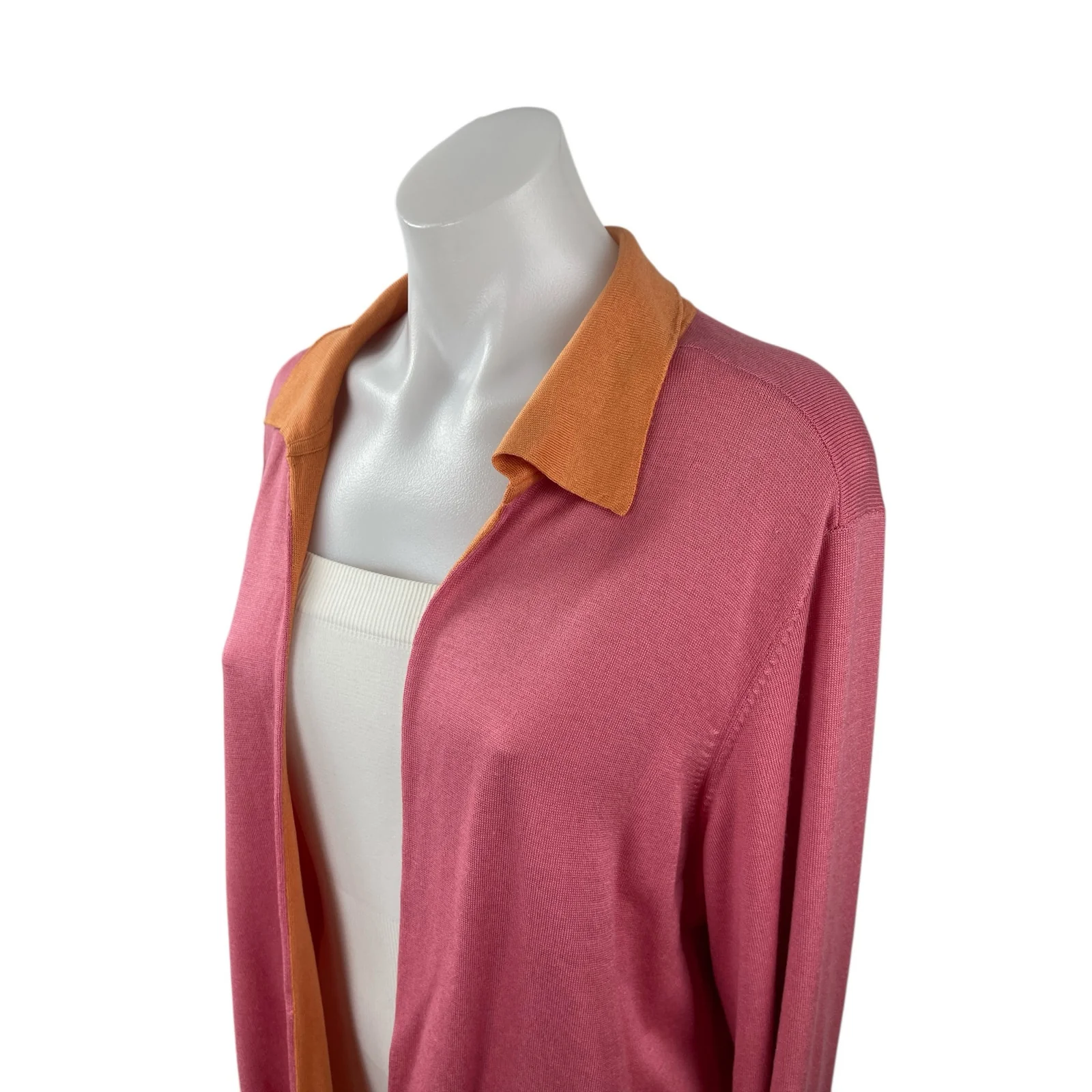 Real Clothes Women's Pink Coral Long Sleeve Collared Open Cardigan Sweater XL - Image 2