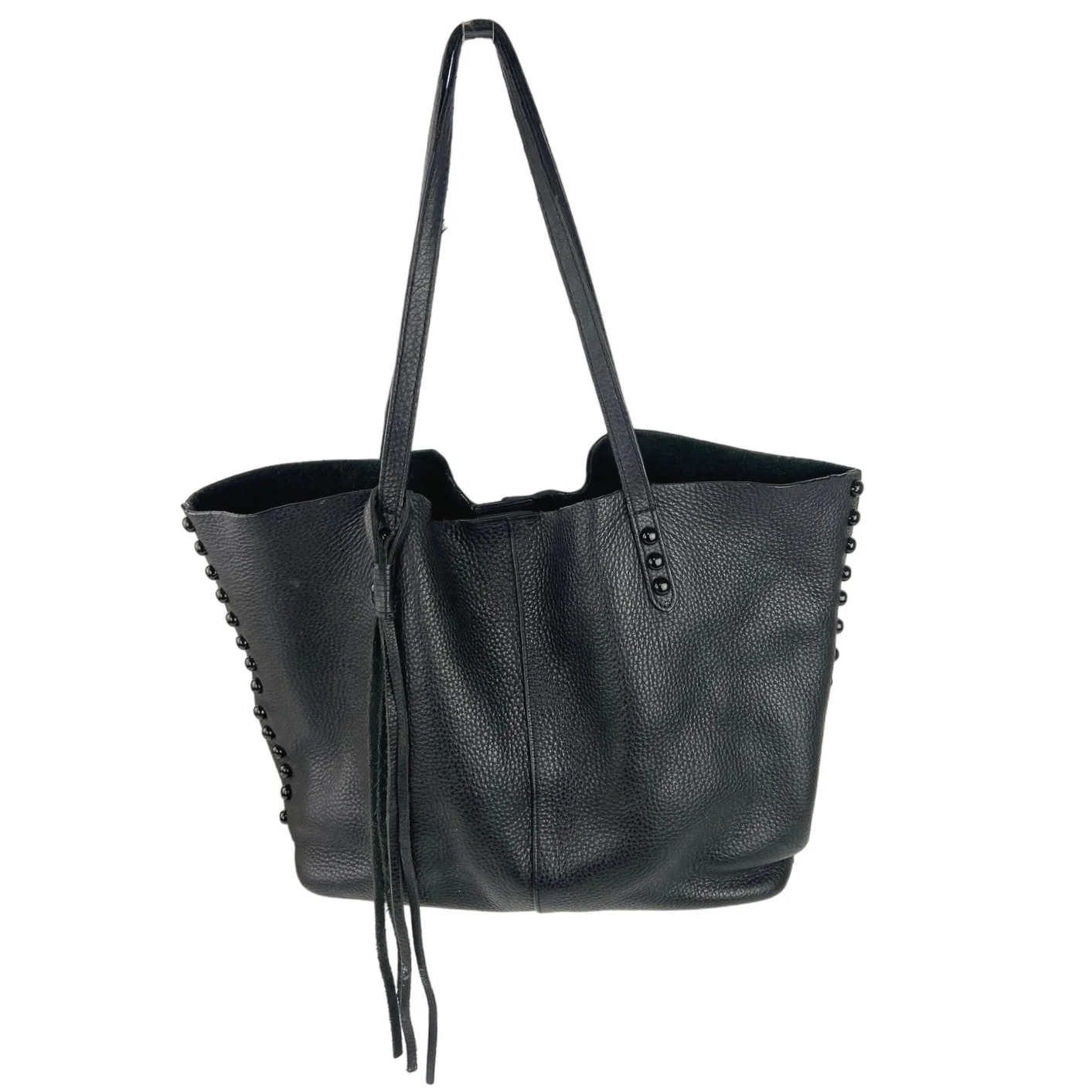 Rebbeca Minkoff Black Unlined Leather Tote Handbag w/ Small Removable Zip Pouch - Image 2