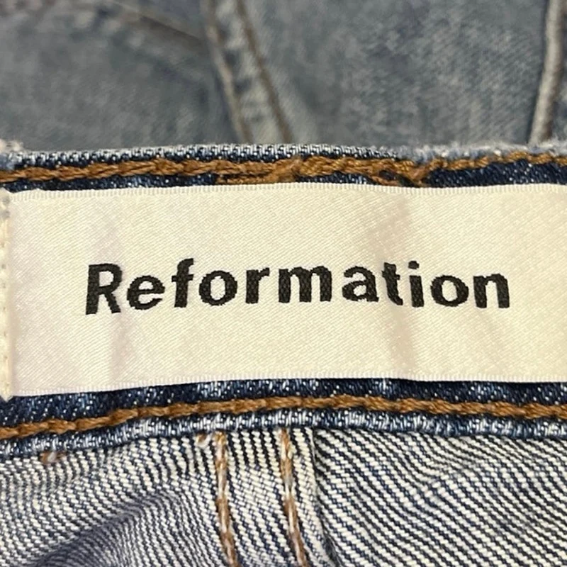 Reformation Blue Medium Wash Button Fly High Rise Denim Jean Short Size 23 - Image 4