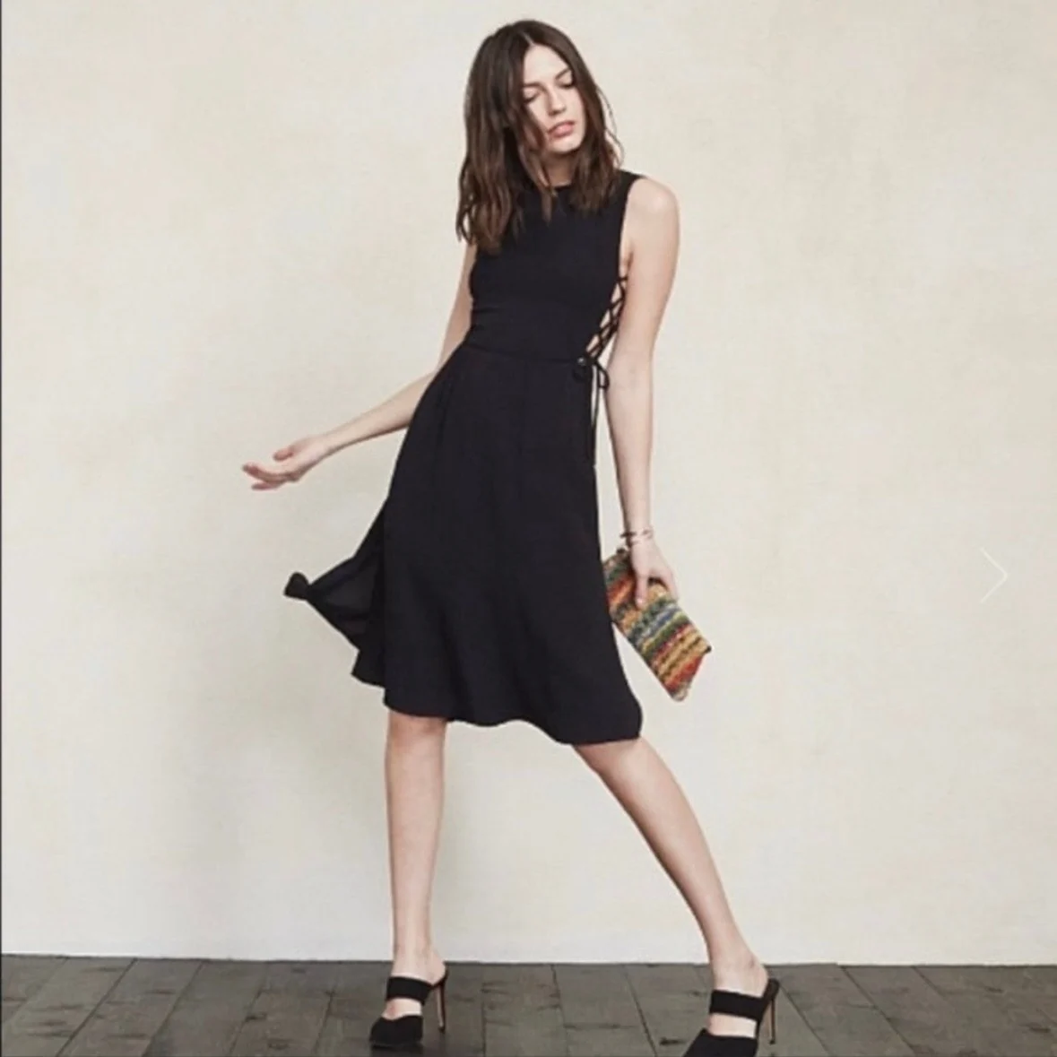 Reformation Camille Black Floral Sleeveless Lace Up Midi Fit & Flare Dress Sz 4 - Image 8