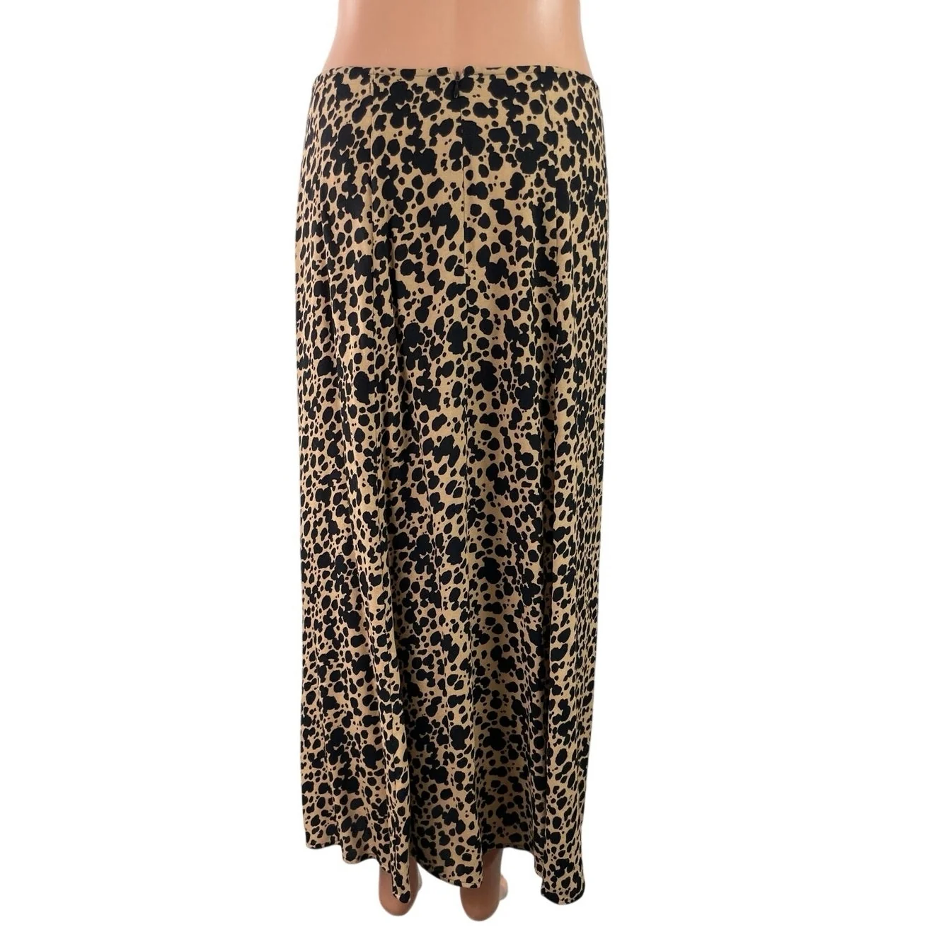 Reformation Layla Spotted Beige Black High Waist Flare Straight Midi Skirt Sz 8 - Image 3