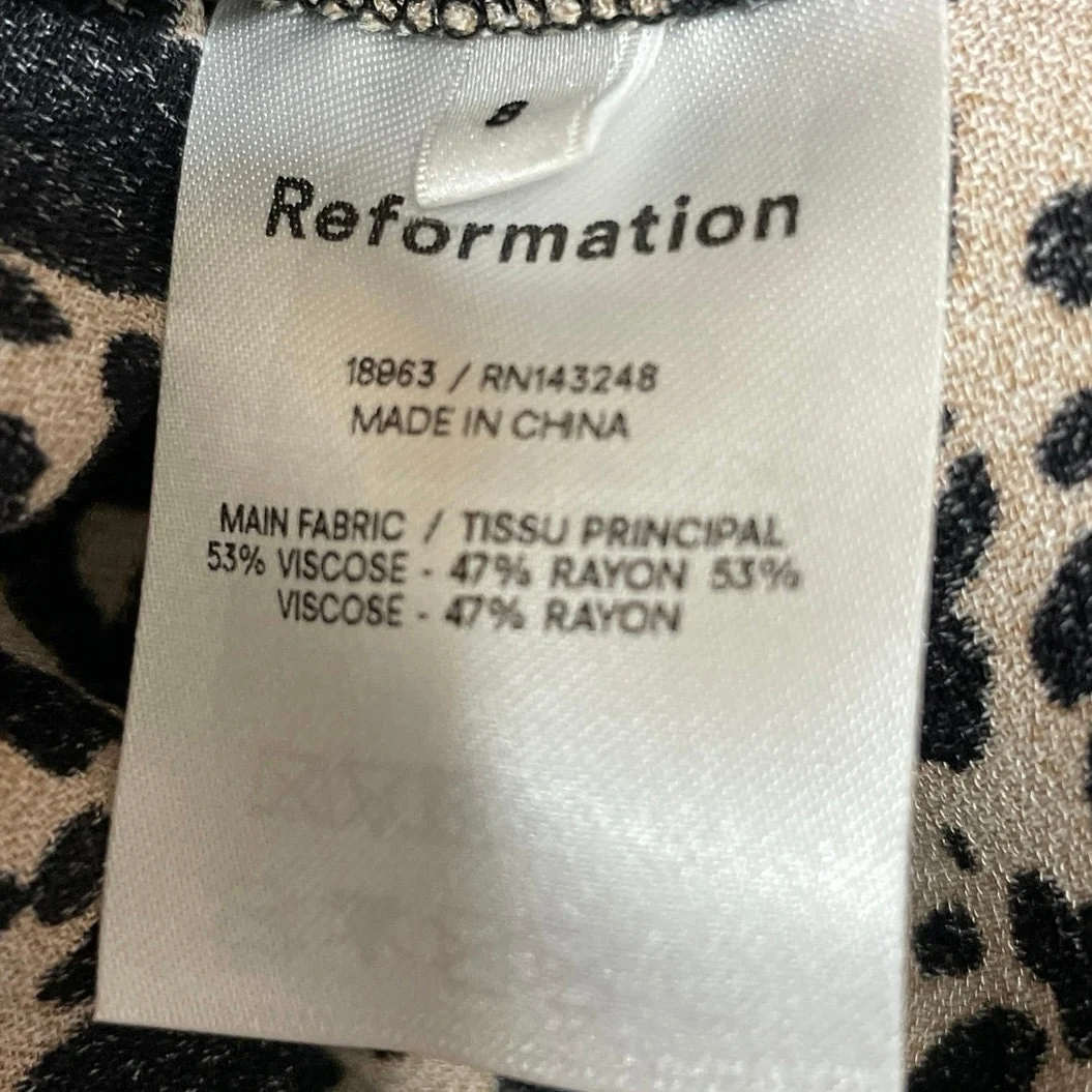 Reformation Layla Spotted Beige Black High Waist Flare Straight Midi Skirt Sz 8 - Image 5