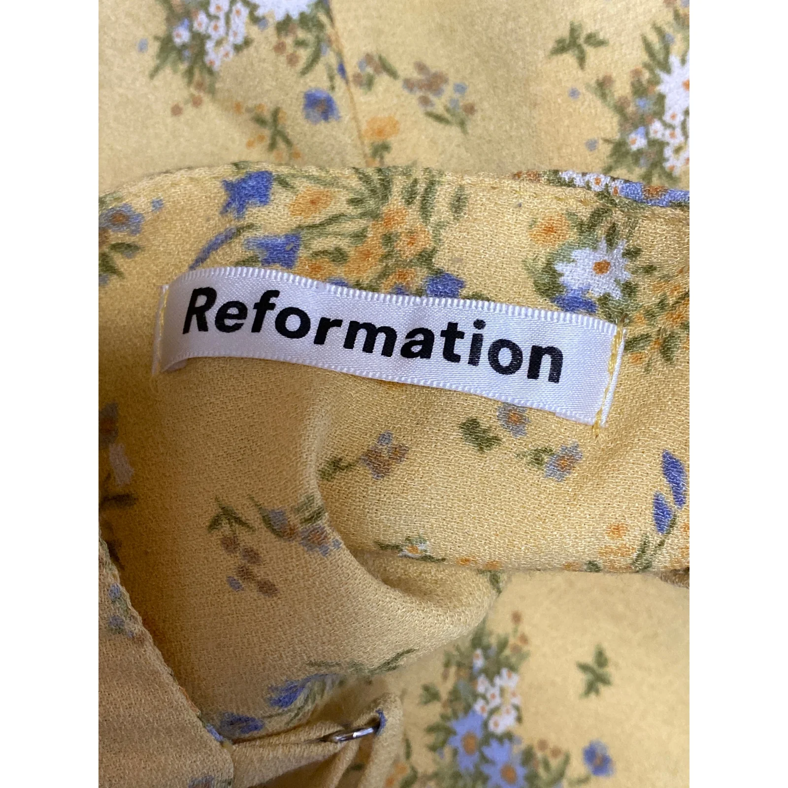Reformation Marlowe Felicity Floral Yellow Sleeveless Mini Cami Slip Dress Sz L - Image 4