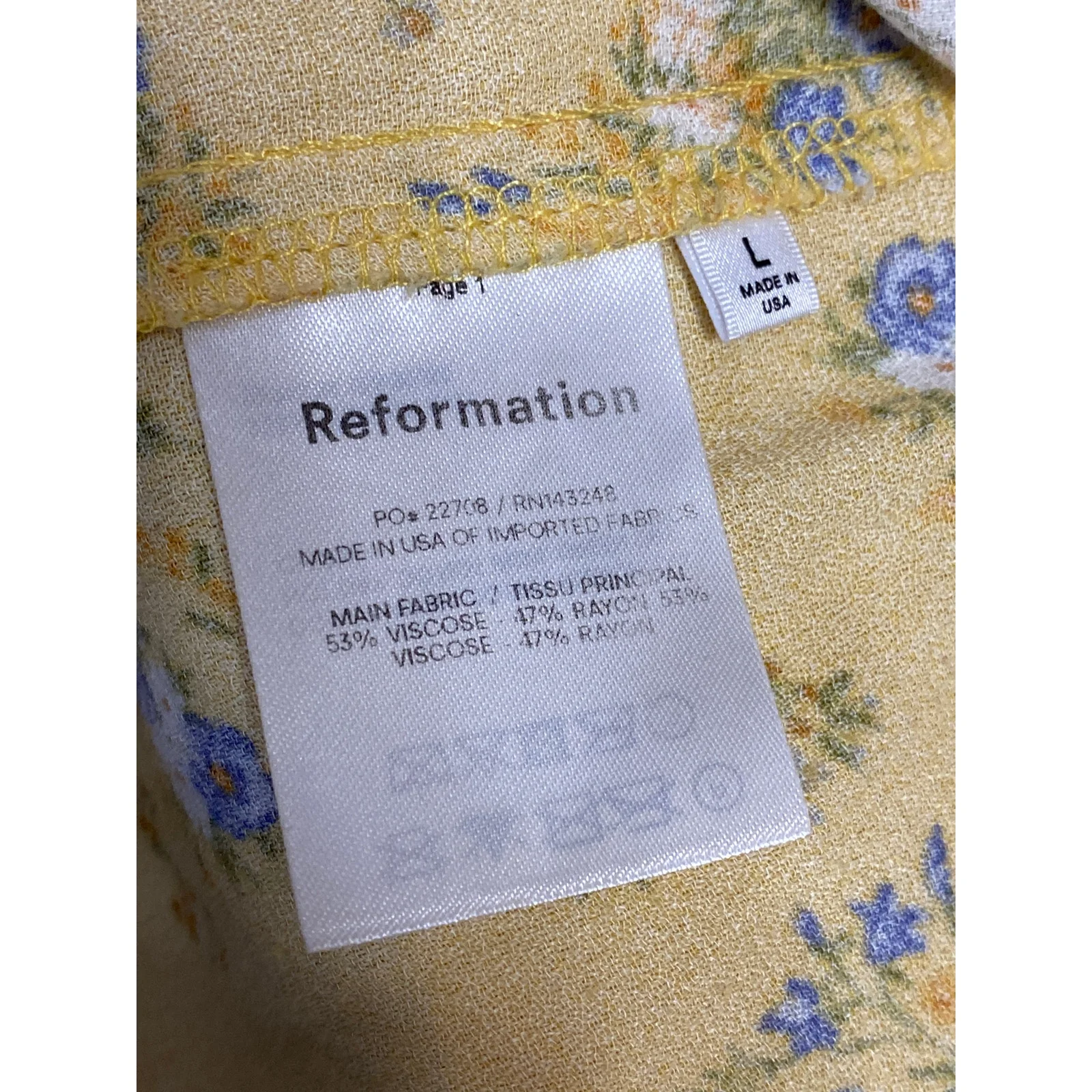Reformation Marlowe Felicity Floral Yellow Sleeveless Mini Cami Slip Dress Sz L - Image 5