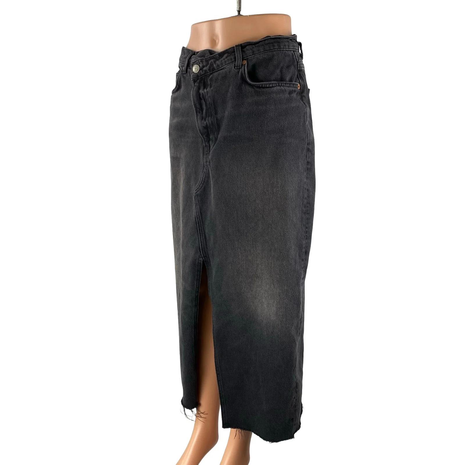 Reformation Nila Black Washed High Waist Slit Split Pencil Denim Jean Skirt 29 - Image 2