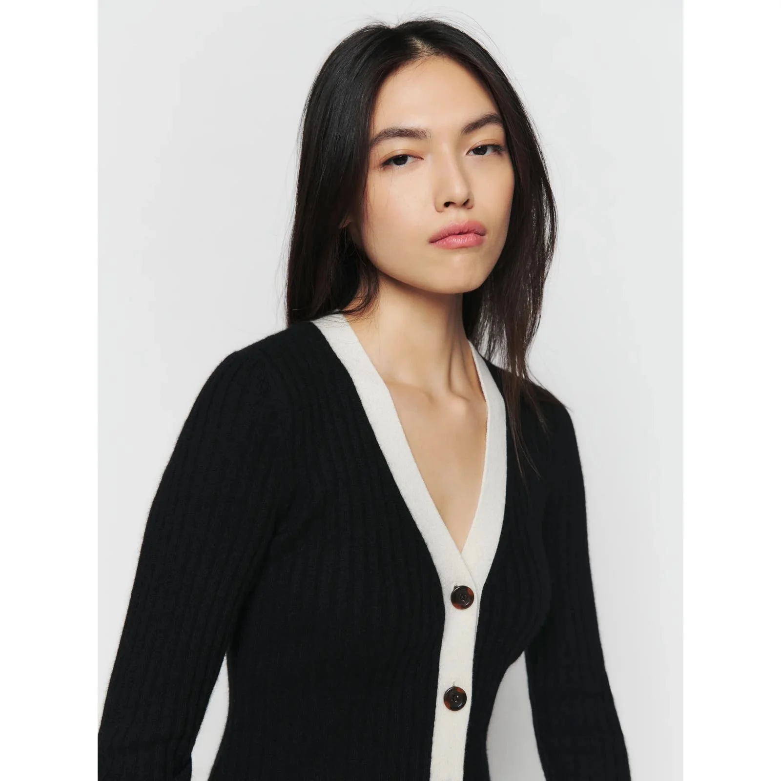 Reformation NWT $298 Black Cashmere Ribbed V Neck Button Up Sweater Dress Size S - Image 6
