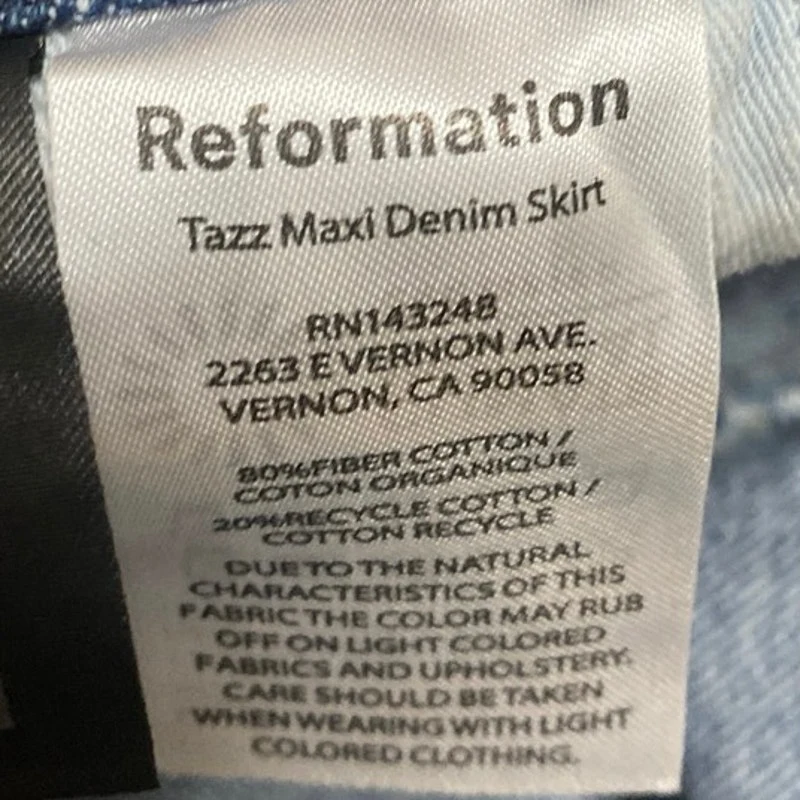 Reformation Tazz Women's Blue Medium Wash High Waisted Slit Maxi Denim Skirt 26 - Image 5