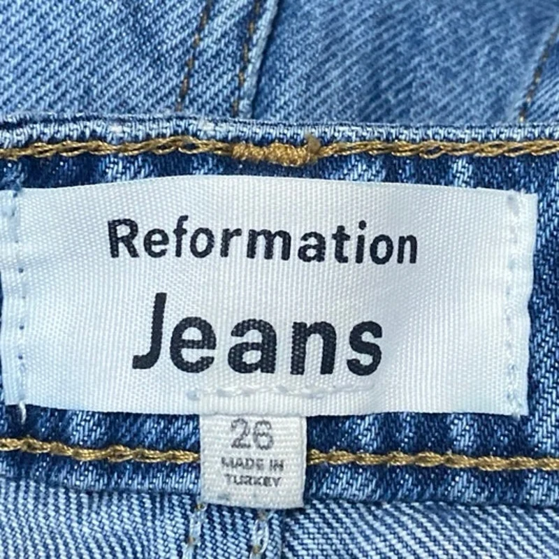 Reformation Women's Blue Straight Leg Frayed High Waist Denim Jeans Pants Sz 26 - Image 4