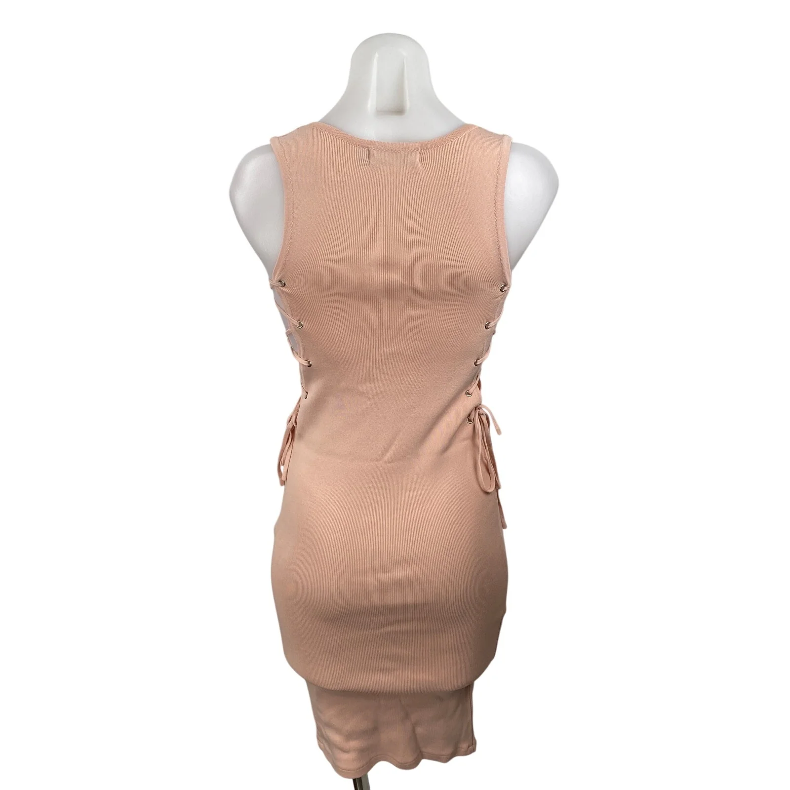 Rehab Coral Sleeveless Side Lace Up Ribbed Knit Tank Mini Bodycon Dress Size S - Image 4