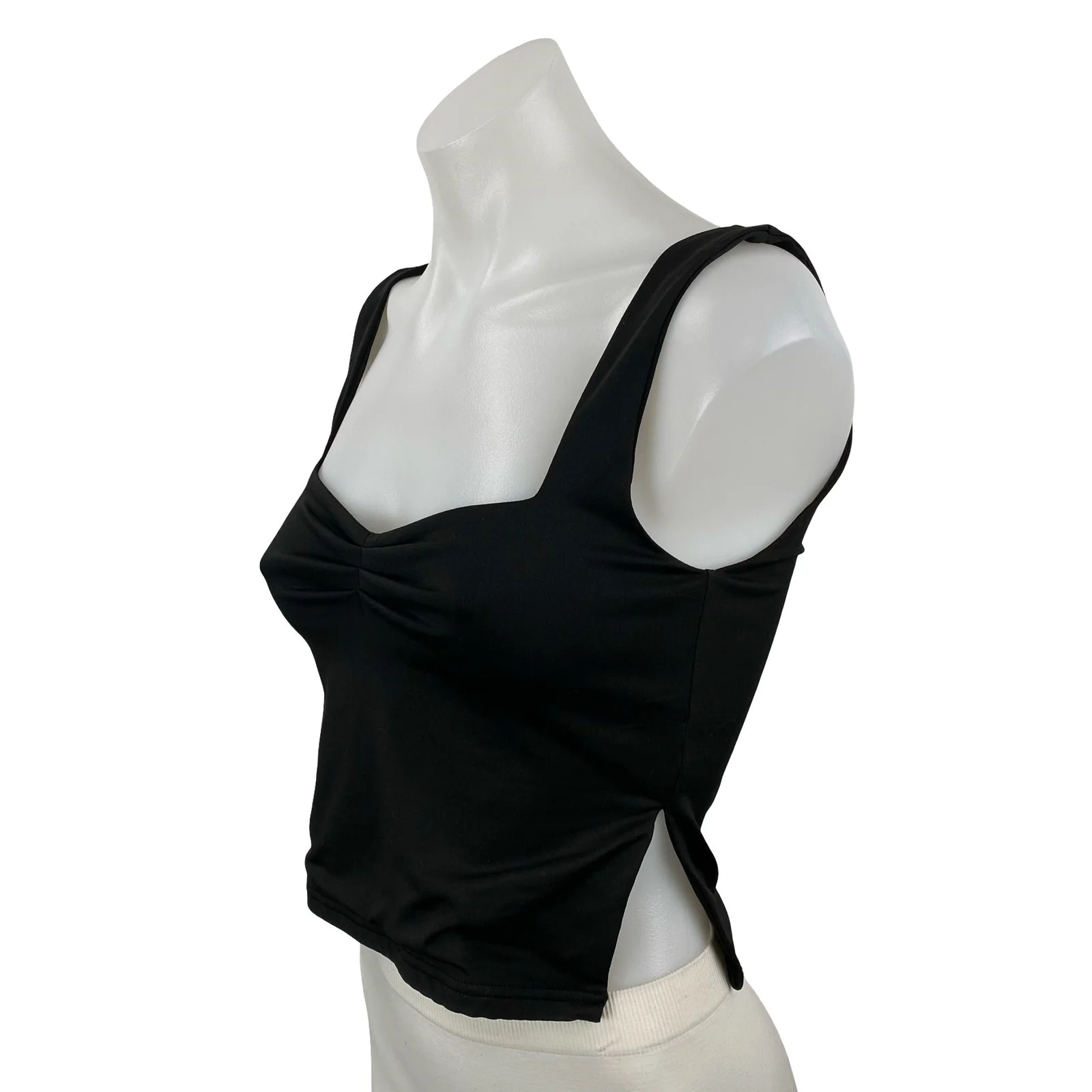 Reoria Womens Black Ruched Sweetheart Neck Sleeveless Side Split Crop Tank Top S - Image 3