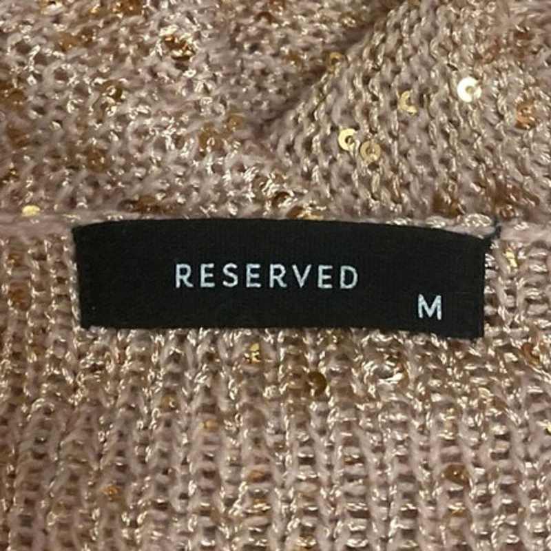 Reserved Women's Tan Sequin Knit Short Sleeve Deep V-Neck Sweater Top Size M - Image 3