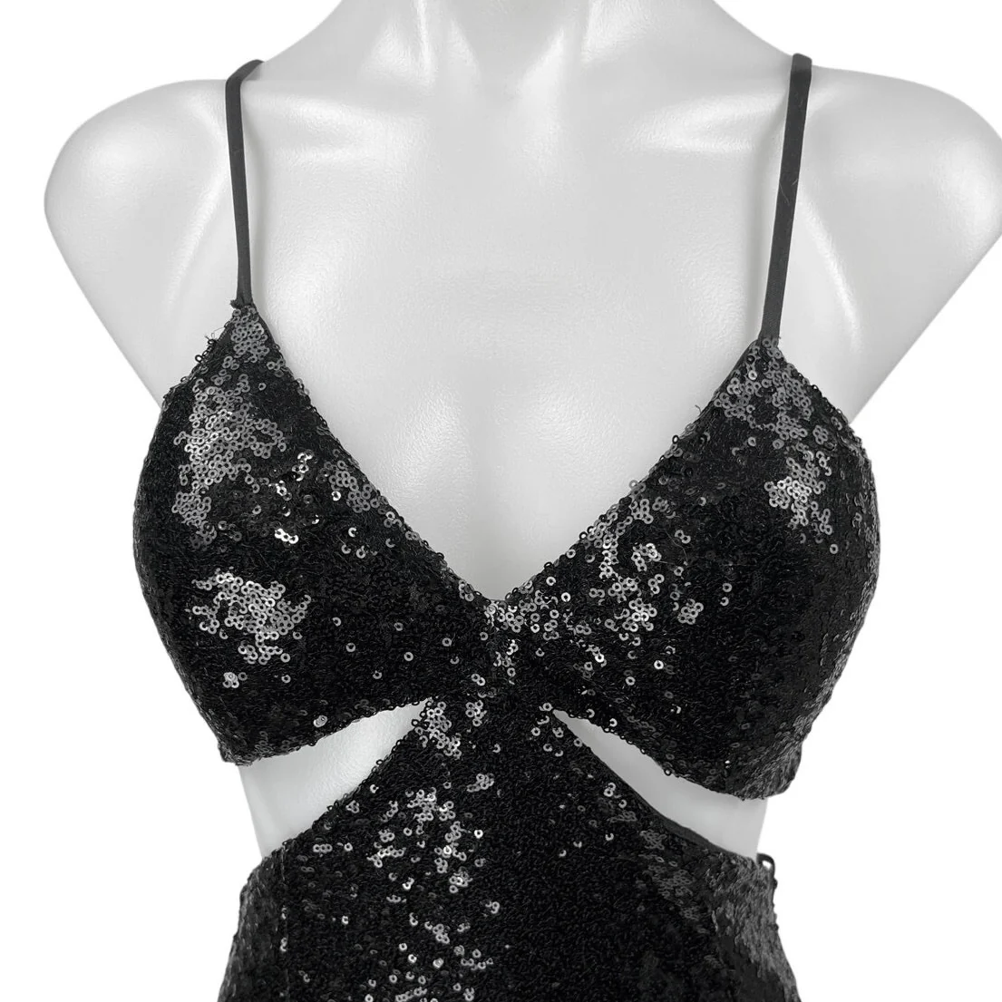 Reverse Black Sequin Sleeveless Cutout Cami Camisole Tank Mini Bodycon Dress S - Image 3