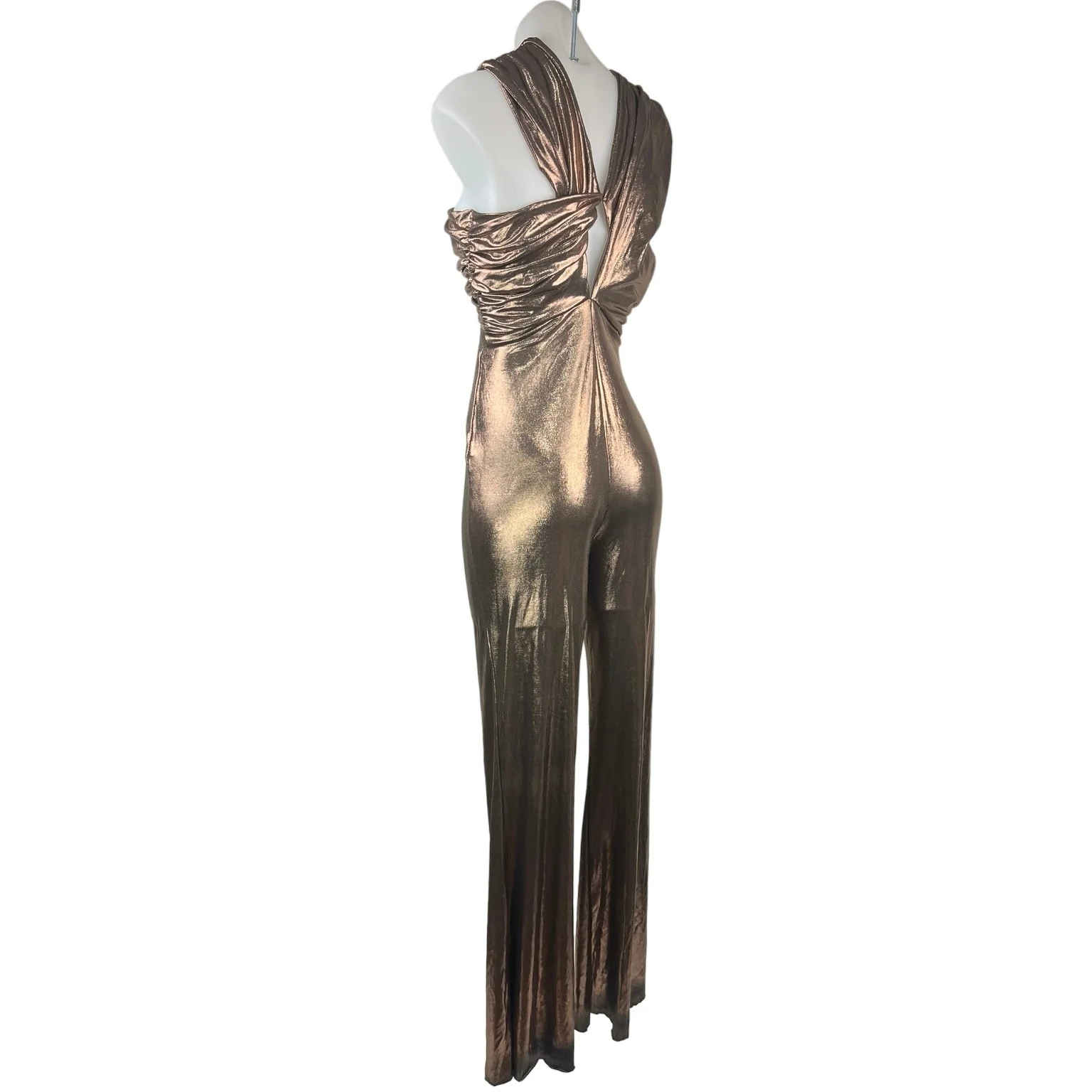Revolve Camila Coelho Bronze Metallic Crossover Neck Cut Out Jumpsuit Size S - Image 2