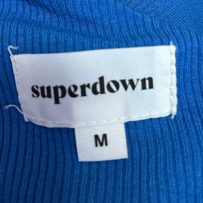 Revolve x Superdown Karol Blue One Shoulder Long Sleeve Ribbed Crop Shirt Top M - Image 3