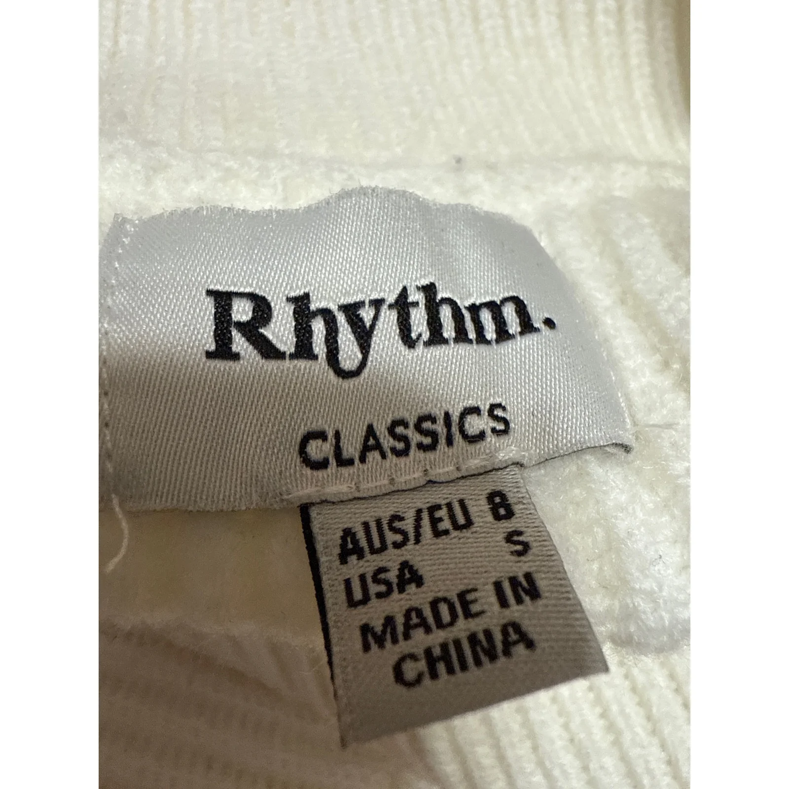 Rhythm. Classics Women's White Wool Rib Knit Mock Neck Long Sleeve Sweater Top S - Image 3