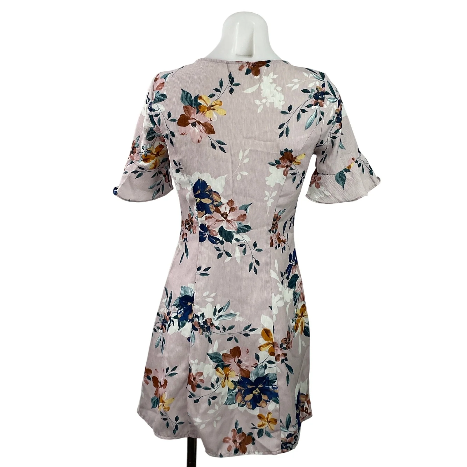 Sadie & Sage Women's Pink Short Sleeves Floral Button Down Mini A-line Dress XS - Image 3