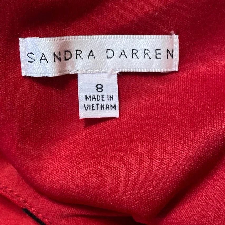 Sandra Darren Red Black Floral Jacquard Sleeveless Mini Fit & Flare Dress Size 8 - Image 4