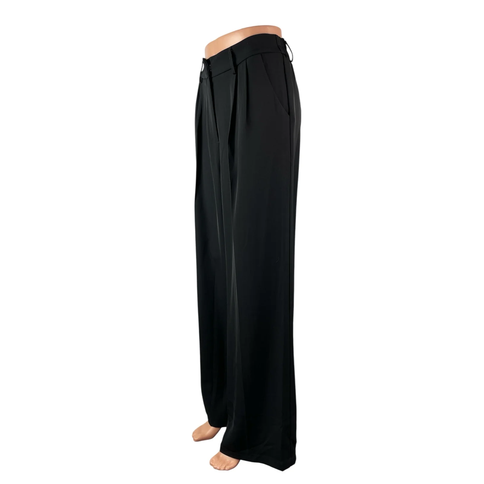 Sassy Zoey Women's Black High Waisted Pleated Wide Leg Trousers Dress Pants Sz M - Image 3