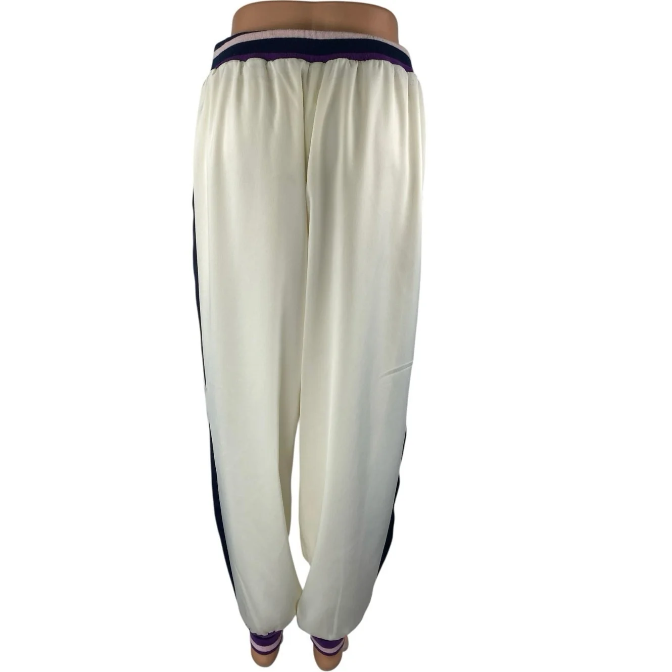 Saylient Women's White Elastic Waist High Rise Tapered Jogger Sweat Pants Size L - Image 3