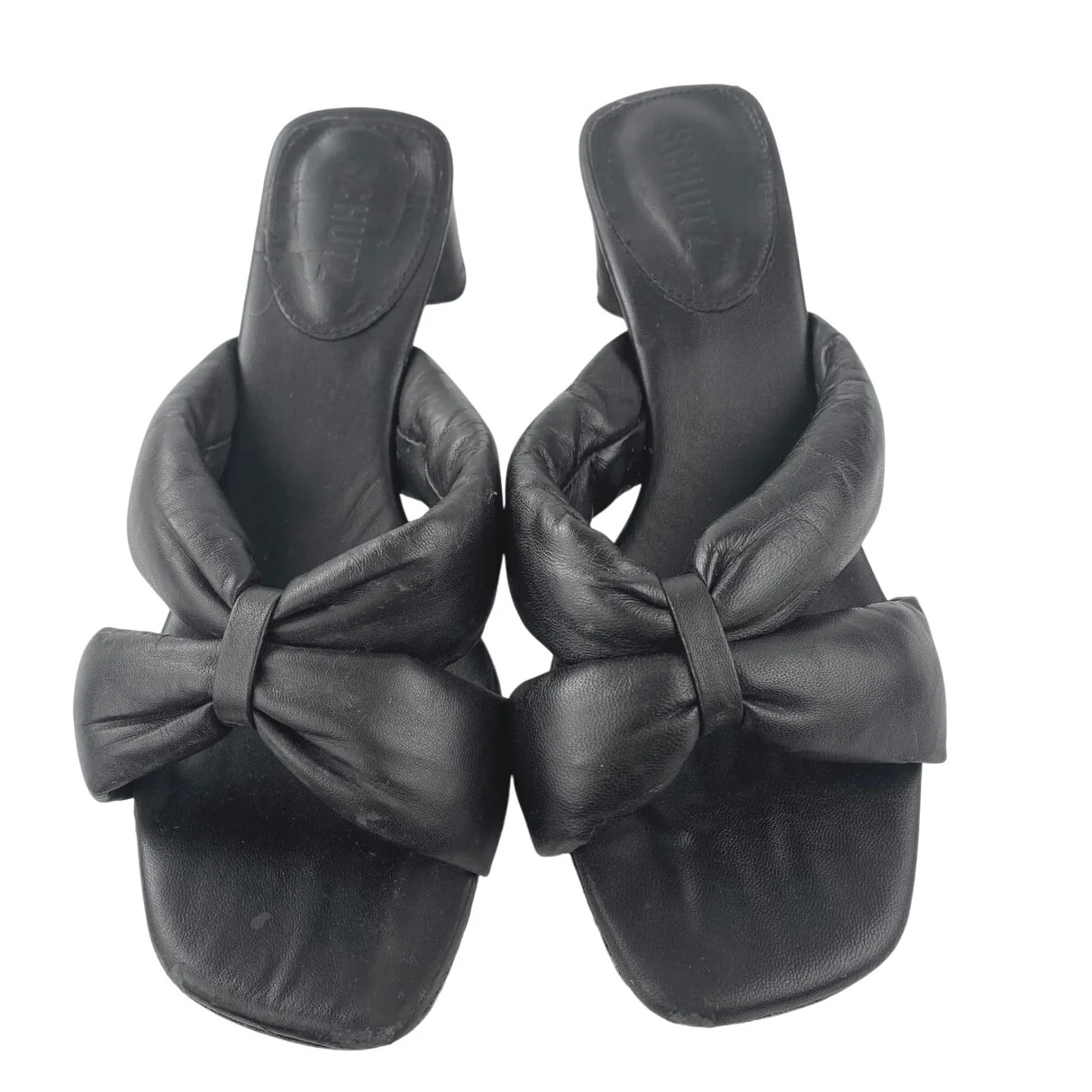 Schutz Fairy Mid Black Leather Square Toe Block Heels Slip On Sandals Size 7.5B - Image 2