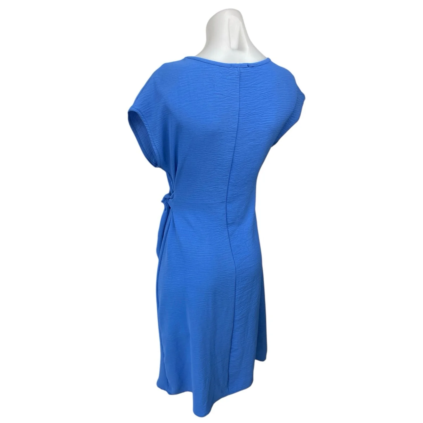 See You Monday Blue Short Sleeve Tie Waist Round Neck A Line Midi Dress Size S - Image 2