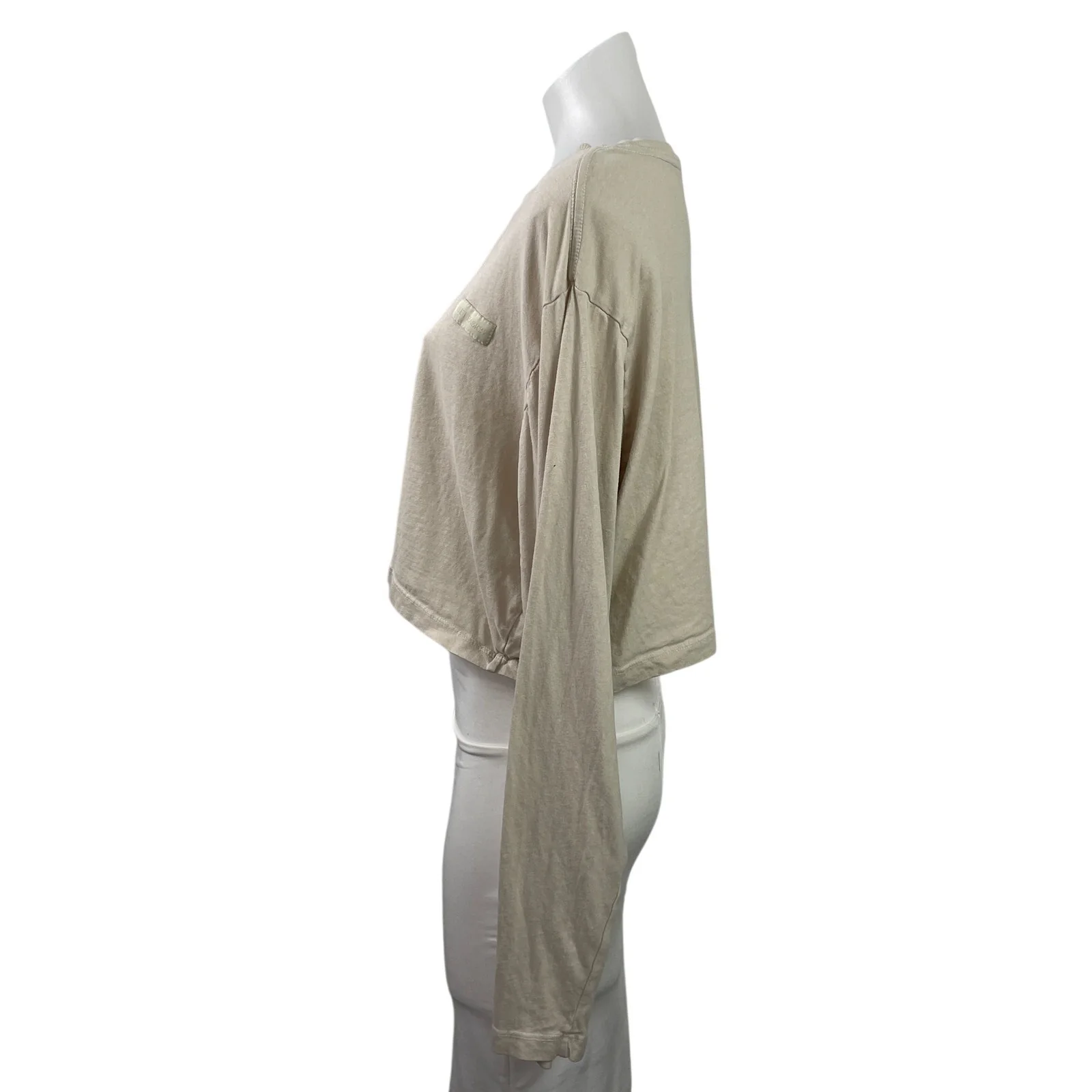 Set Active Women's Beige Long Sleeve Boxy Yoga Workout Athletic Crop Top Size M - Image 2